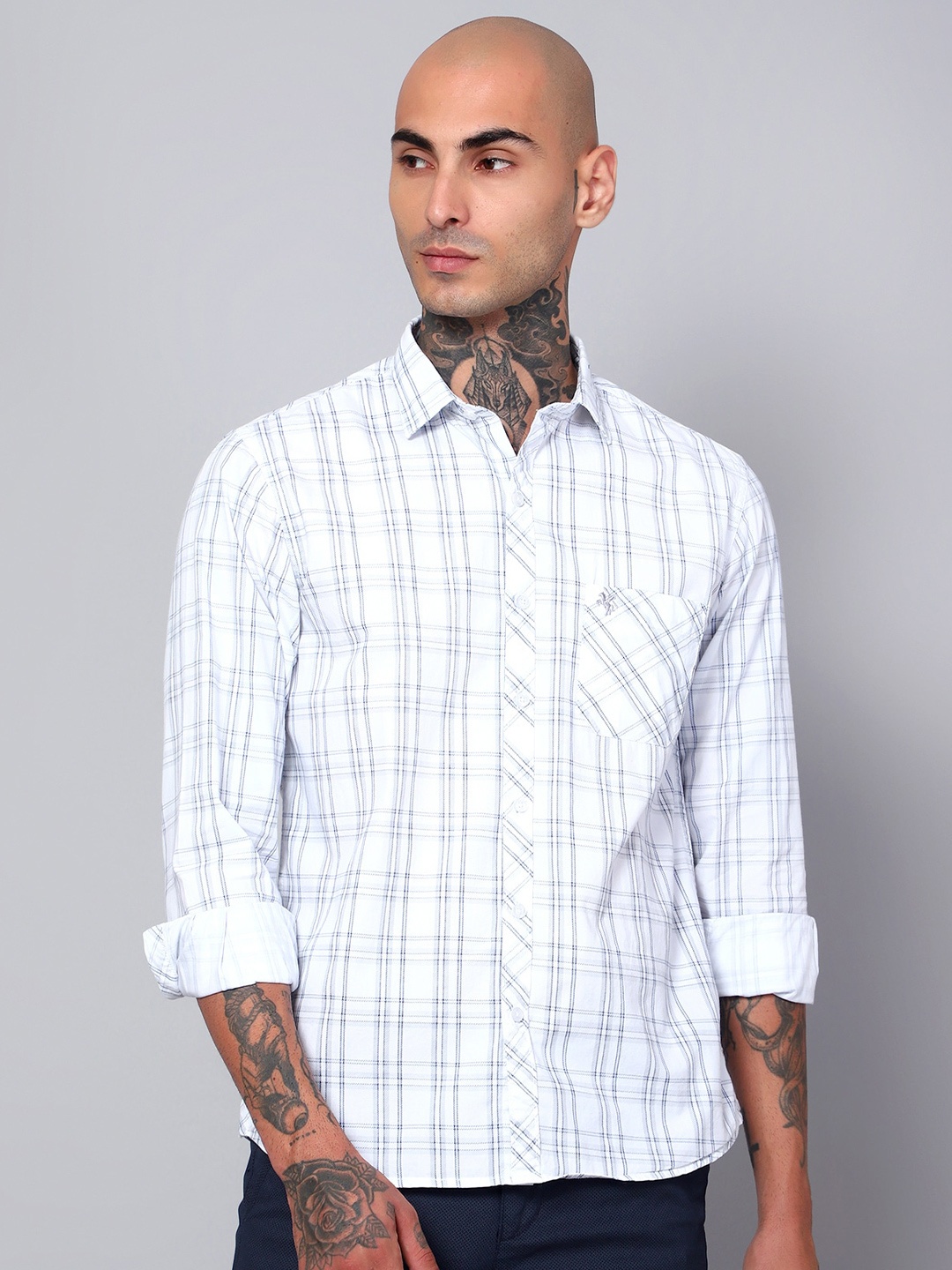 

Cantabil Comfort Tartan Checked Cotton Casual Shirt, White