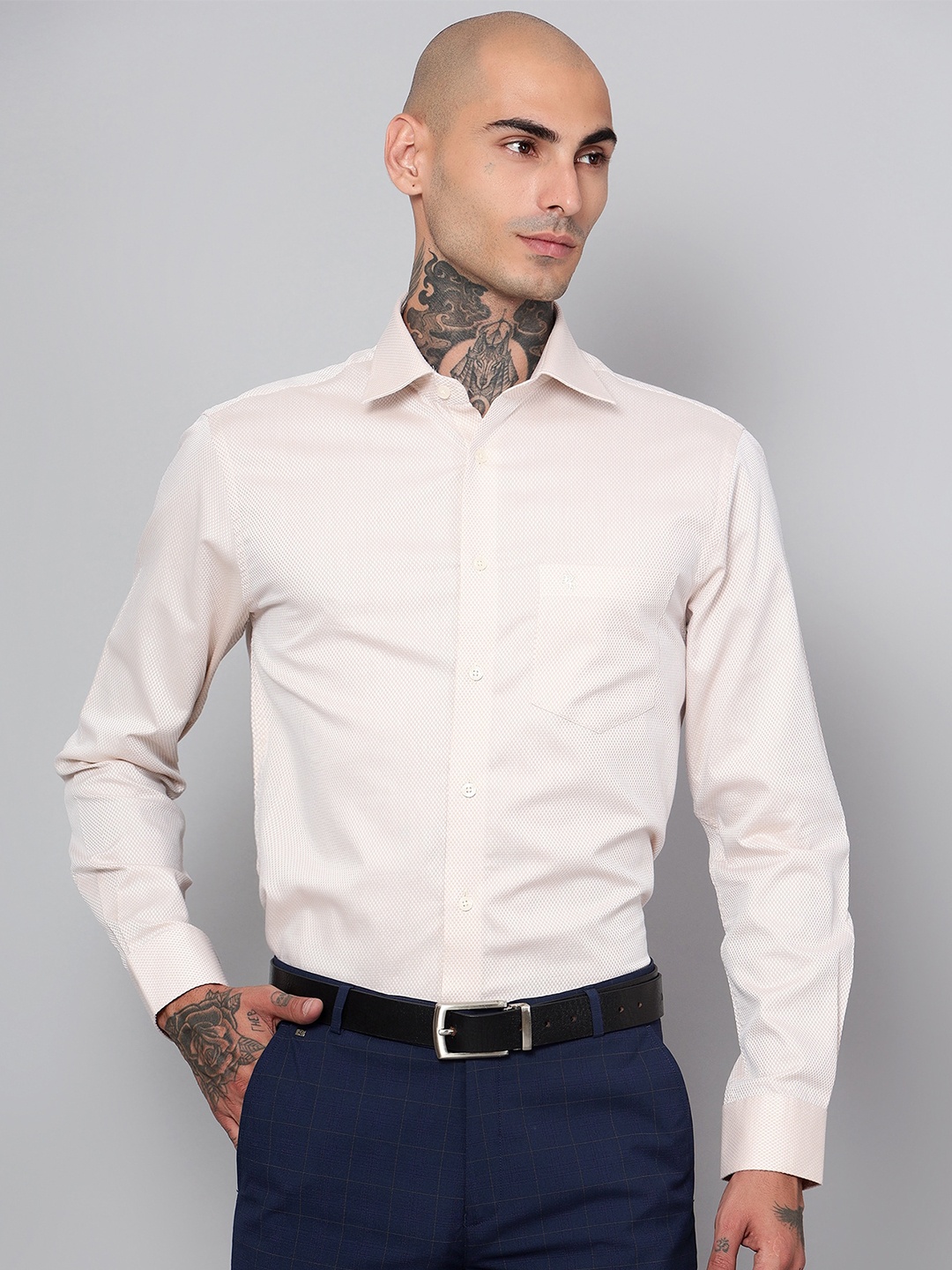 

Cantabil Comfort Self Design Cotton Formal Shirt, Beige