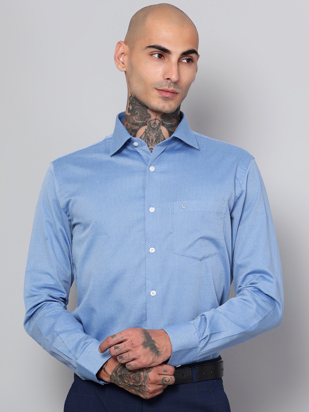 Cantabil Comfort Opaque Cotton Formal Shirt, Navy blue