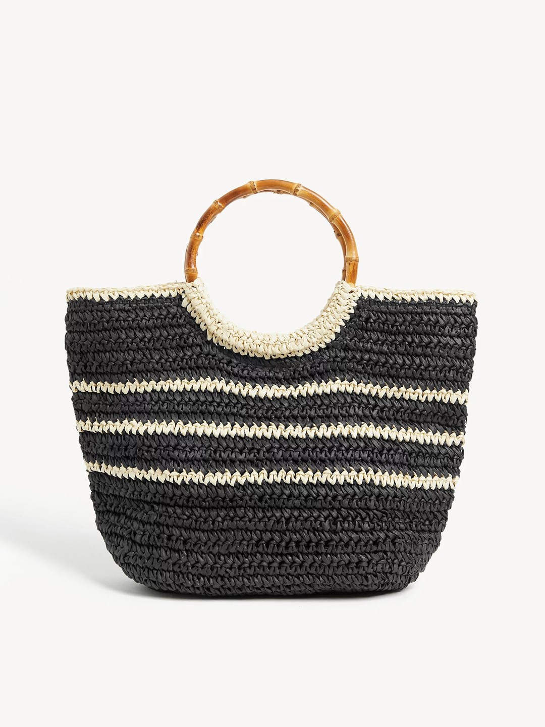 

Marks & Spencer Black & Beige Cotton Oversized Bucket Handheld Bag