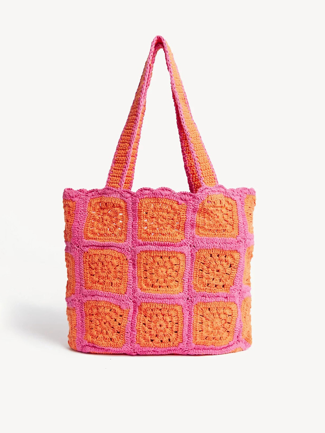 

Marks & Spencer Pink & Orange Self Design Cotton Shopper Tote Bag