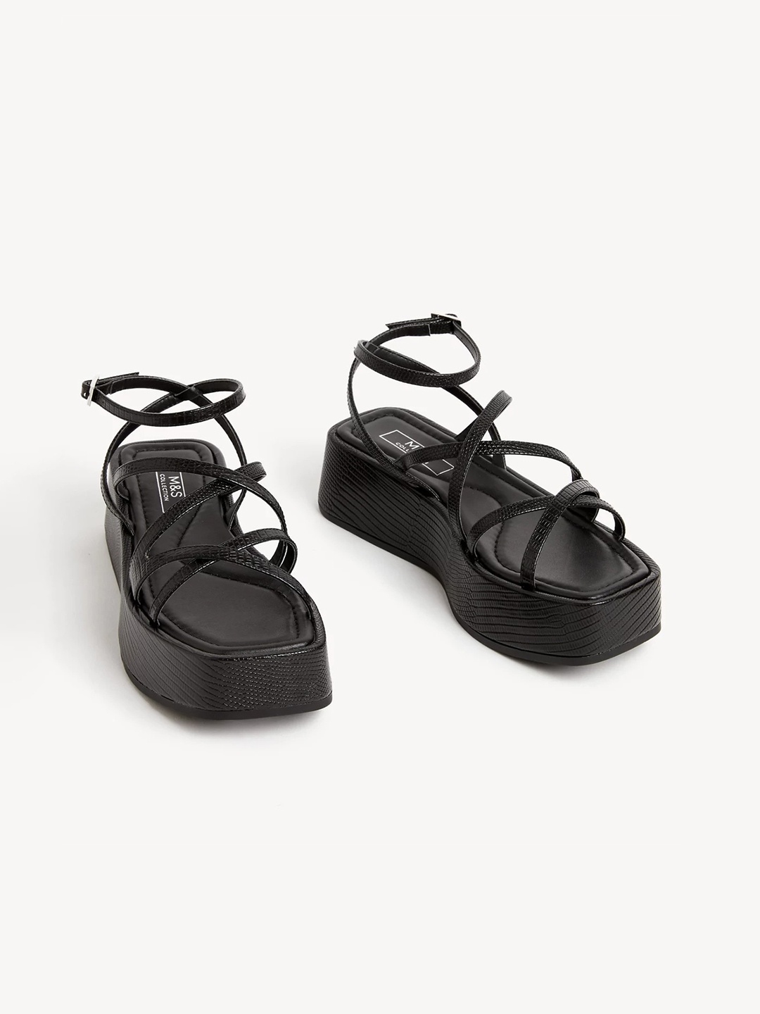 

Marks & Spencer Textured Strappy Flatform Heels, Black