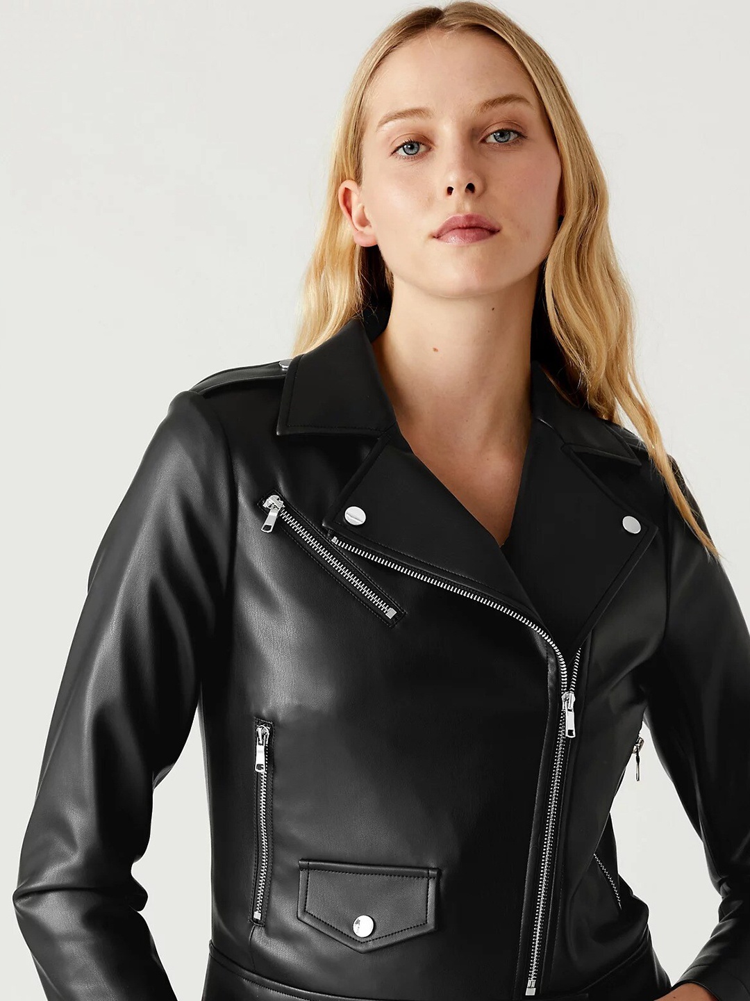 

Marks & Spencer Notch Lapel Biker Jacket, Black