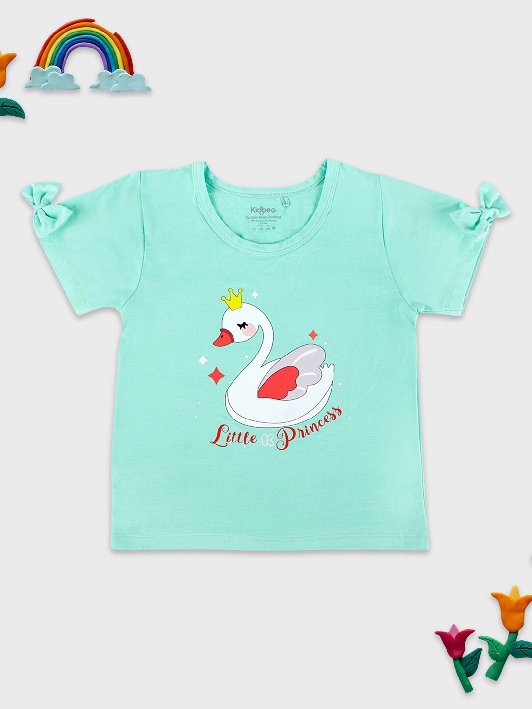 

Kidbea Kids Girls Graphic Printed Bow Detail Bamboo Top, Green