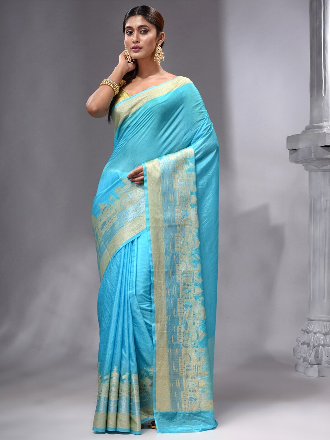 

HOUSE OF BEGUM Zari Silk Blend Banarasi Saree, Blue