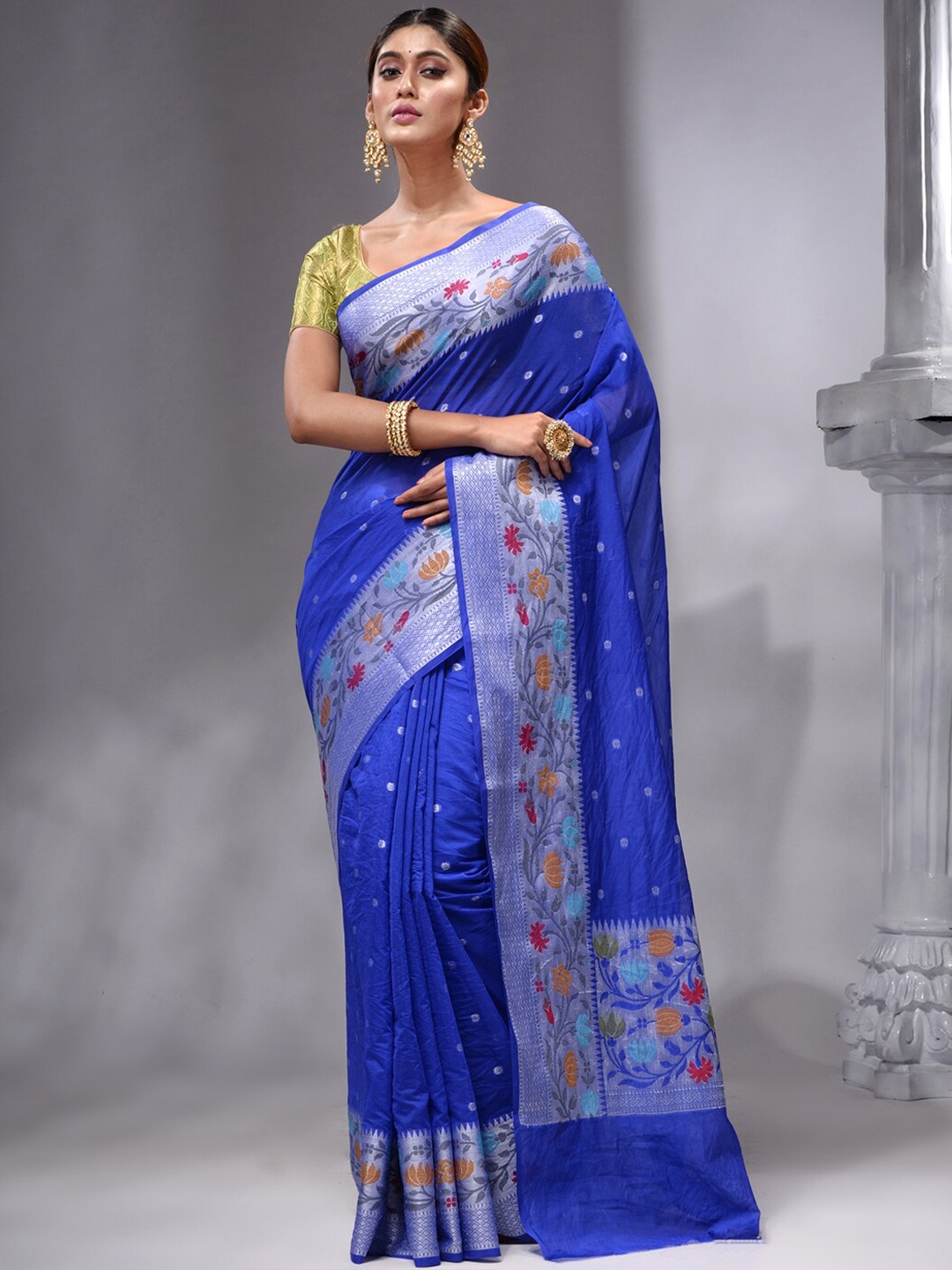 

HOUSE OF BEGUM Ethnic Motifs Woven Design Zari Banarasi Saree, Blue