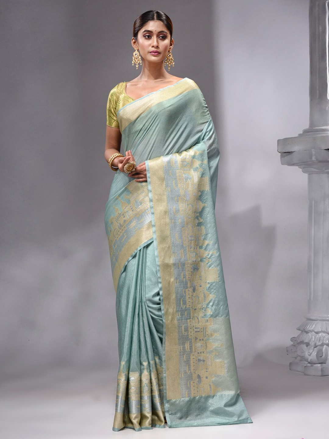 

HOUSE OF BEGUM Woven Design Border Zari Banarasi Georgette Saree, Green