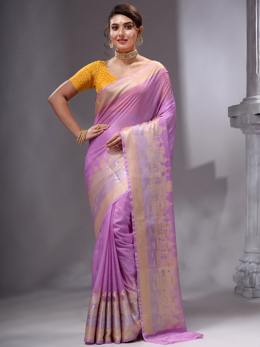 

HOUSE OF BEGUM Poly Georgette Banarasi Saree, Lavender