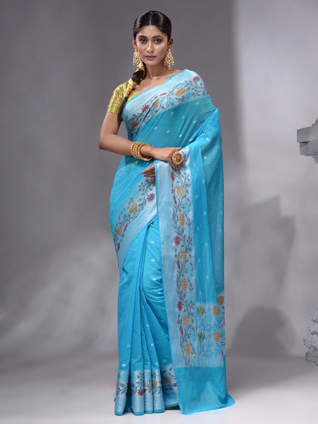 

HOUSE OF BEGUM Woven Design Zari Poly Georgette Banarasi Saree, Blue