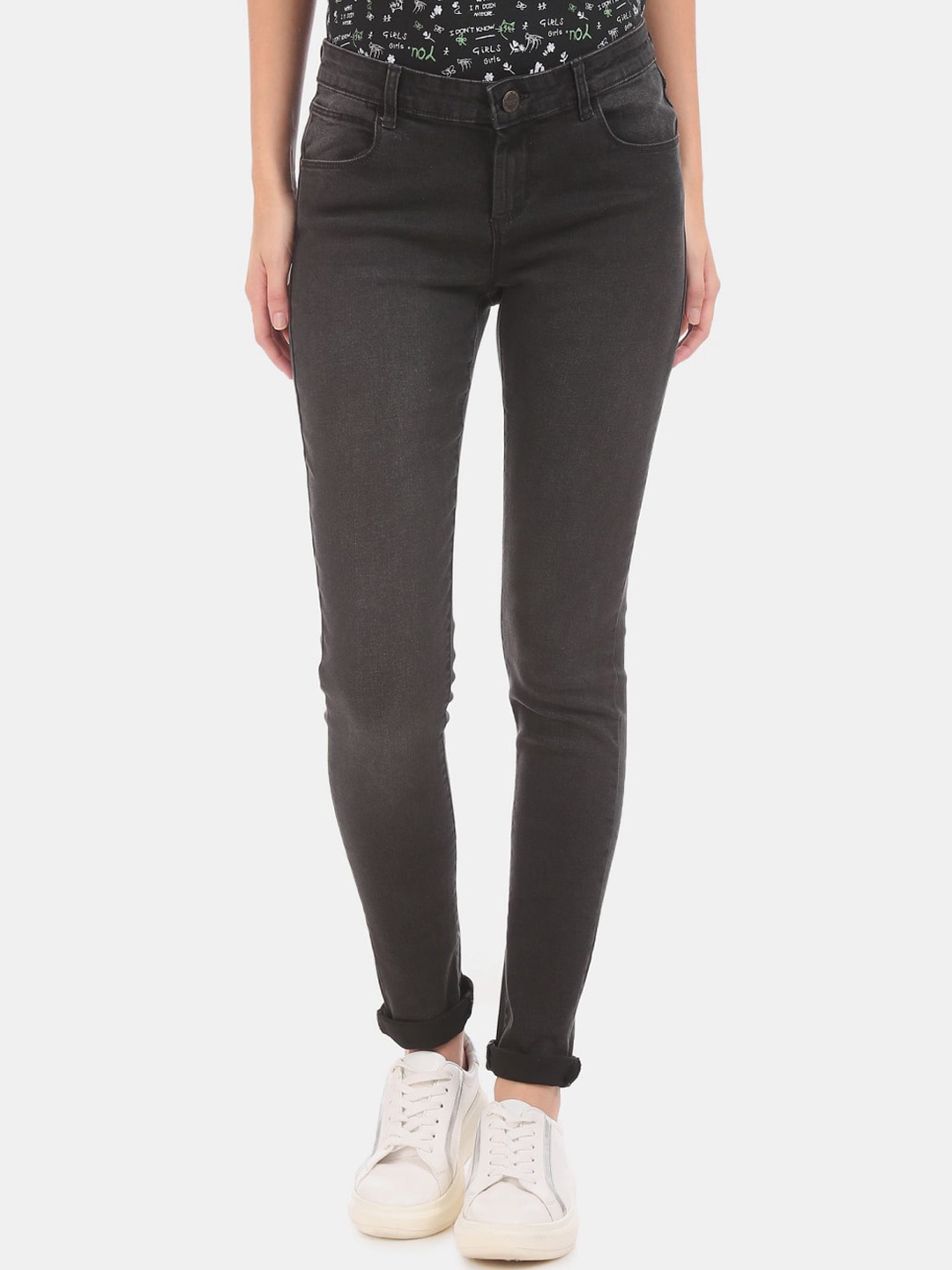 

V-Mart Women Mid Rise Clean Look Cotton Jeans, Black