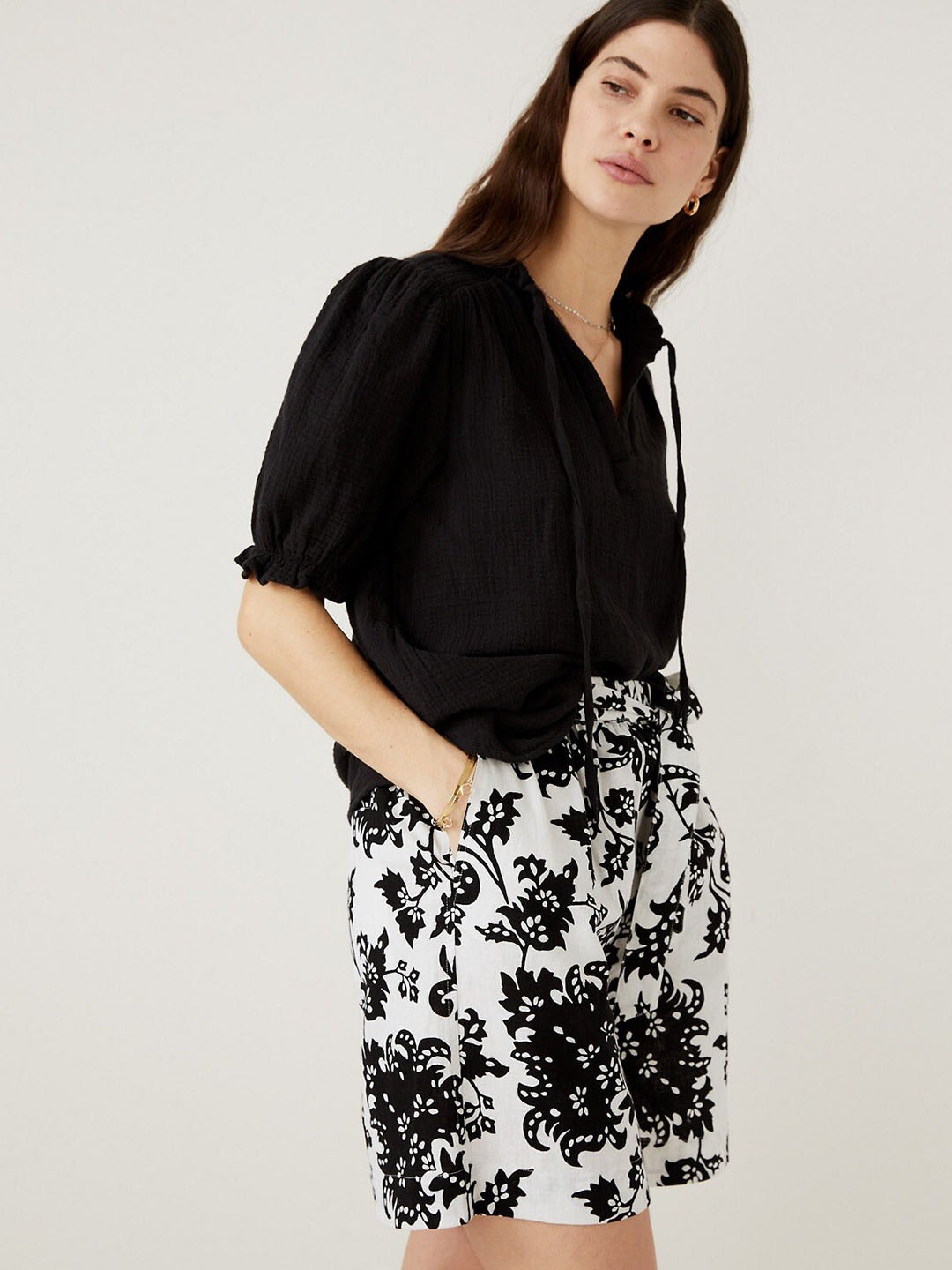 

Marks & Spencer Women Floral Printed High-Rise Regular Shorts, Black