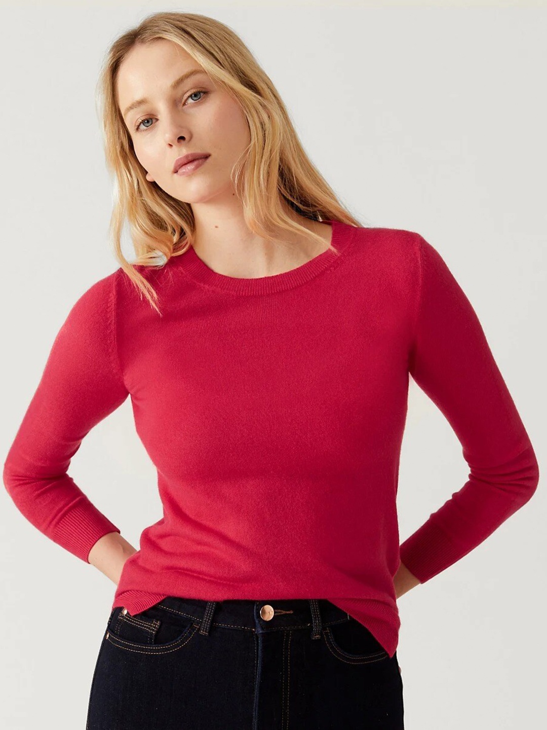 

Marks & Spencer Round Neck Acrylic Sweater, Pink