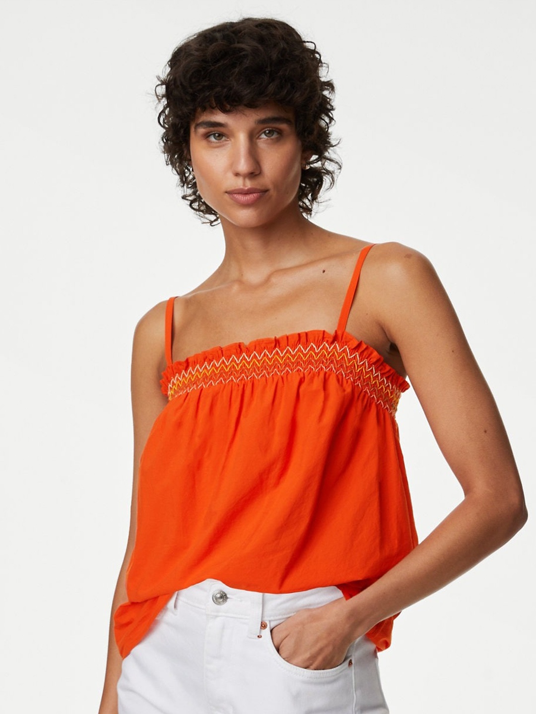 

Marks & Spencer Shoulder Straps A-Line Pure Cotton Top, Orange