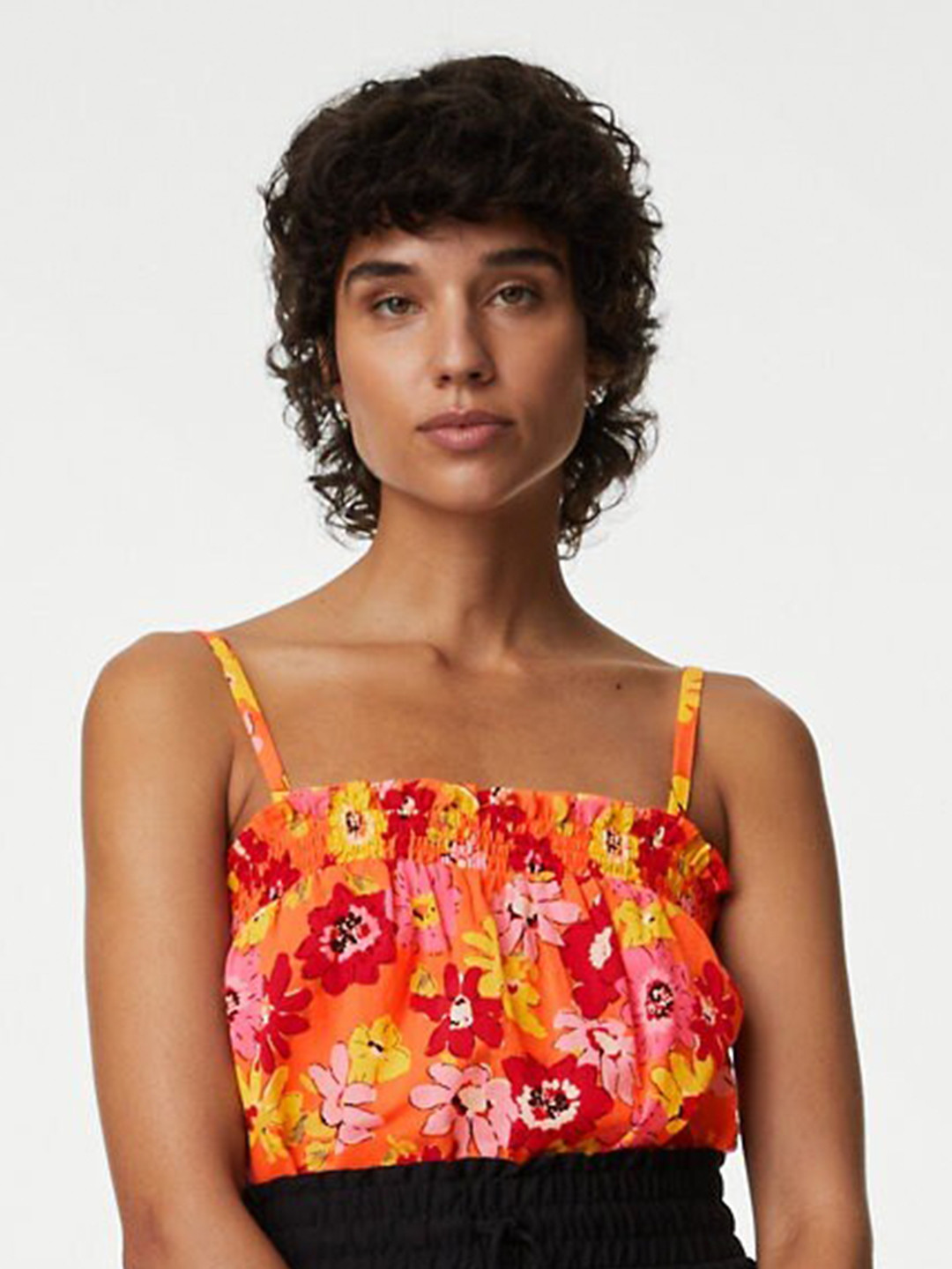 

Marks & Spencer Floral Printed Shoulder Straps Pure Cotton Top, Orange