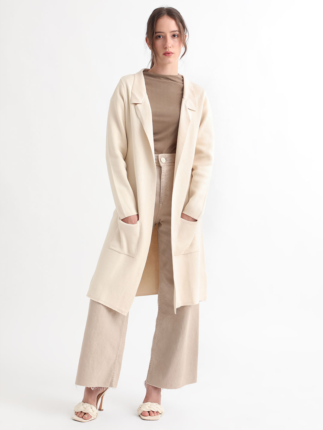 

RAREISM Longline Open Front Overcoat, Beige
