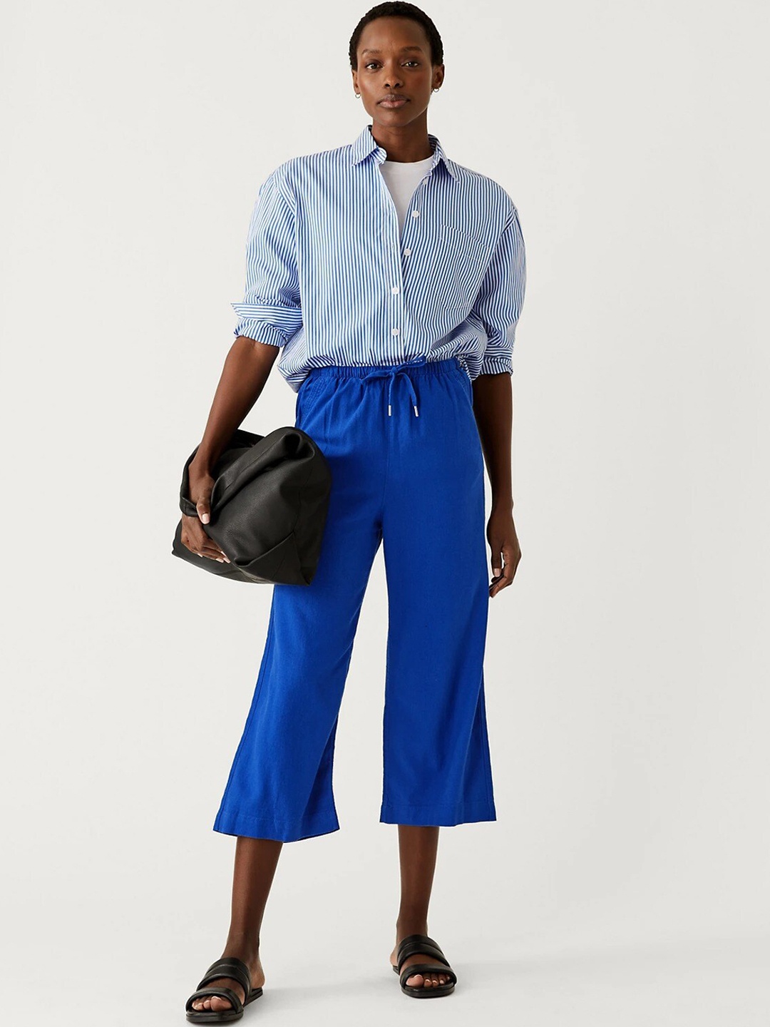 

Marks & Spencer Women Straight Fit High-Rise Trousers, Blue