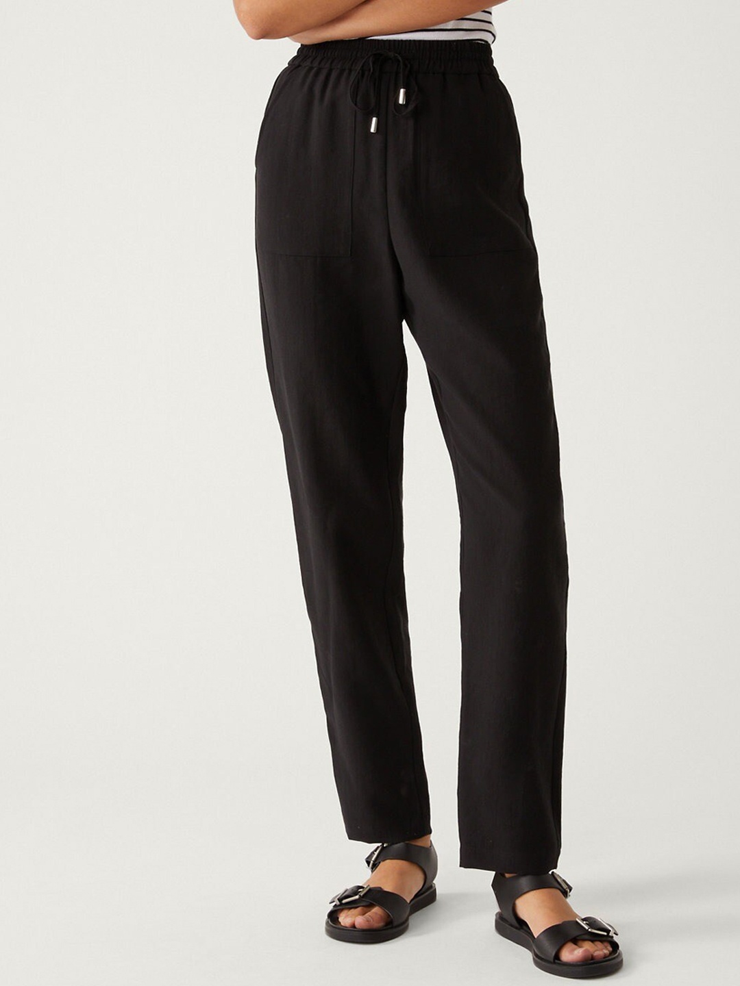

Marks & Spencer Women Tapered Fit High-Rise Trousers, Black