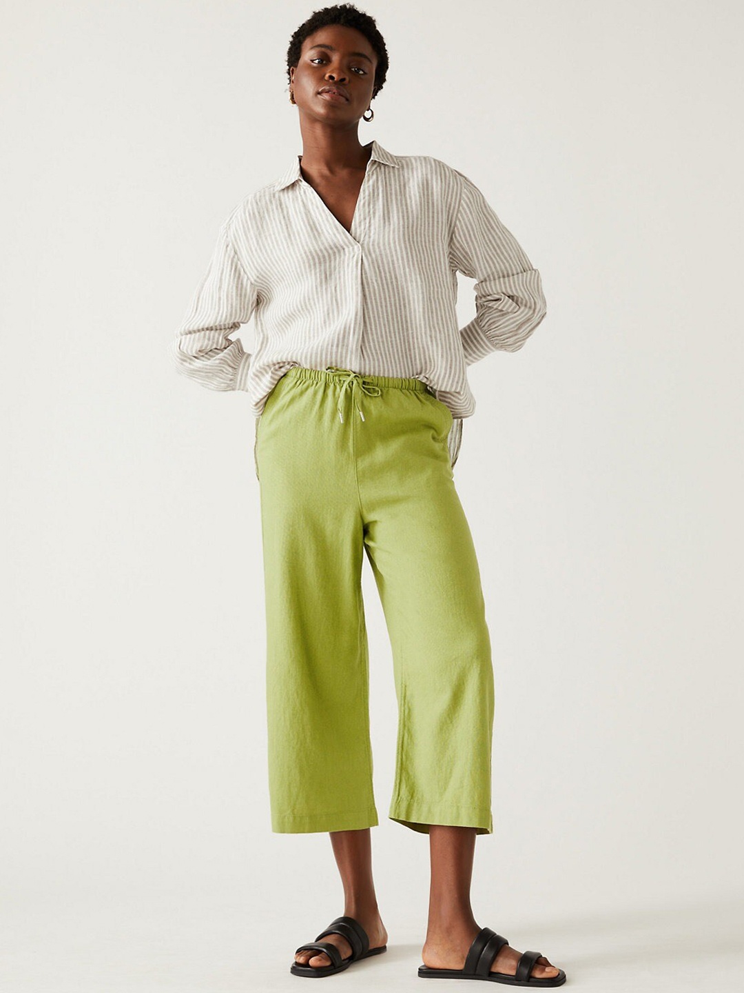 

Marks & Spencer Women Straight Fit High-Rise Trousers, Green