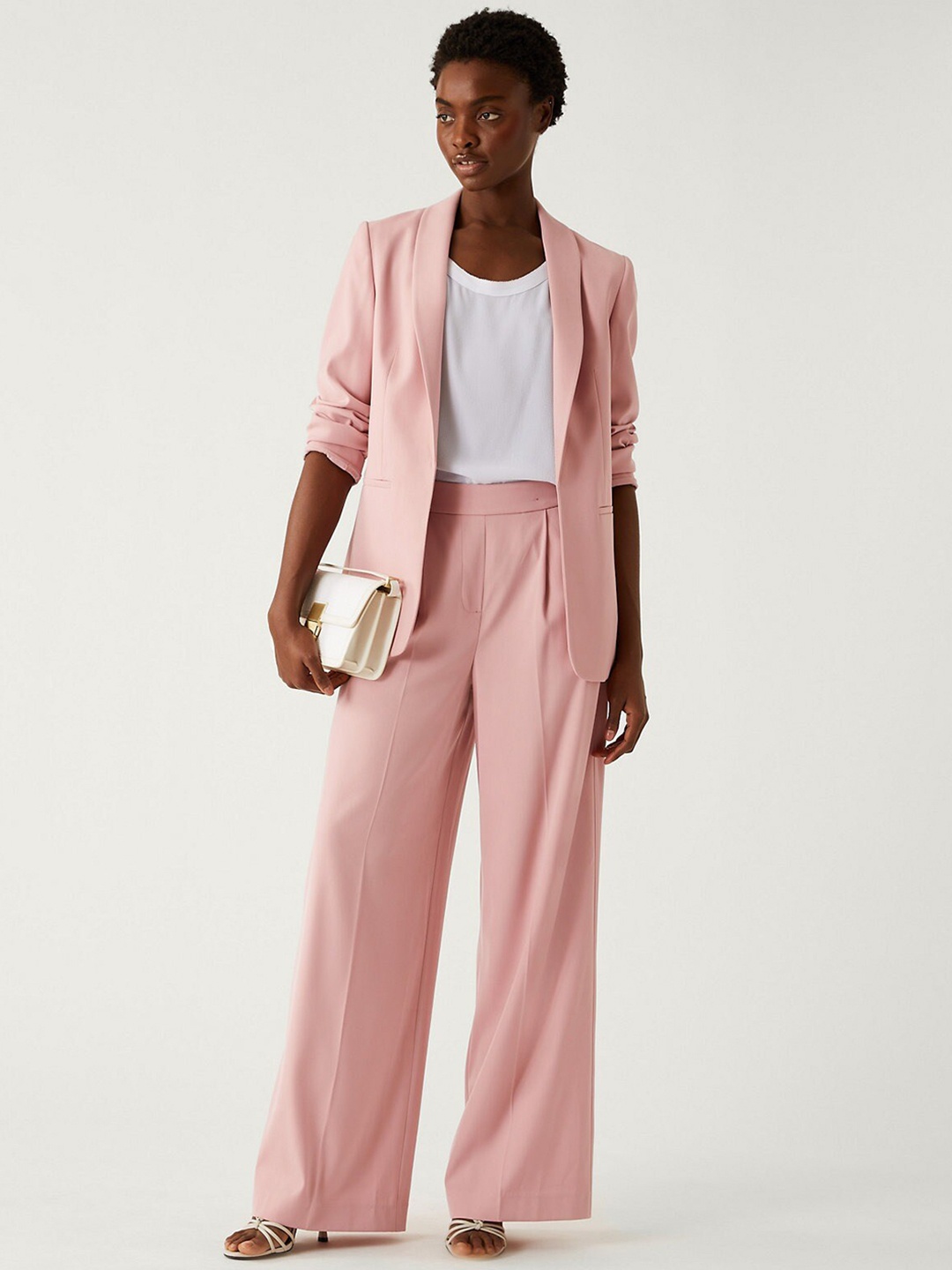 

Marks & Spencer Women Straight Fit High-Rise Parallel Trousers, Pink