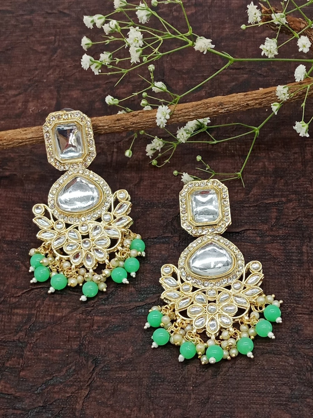 

AASHISH IMITATION Gold Plated Kundan Studded Drop Earrings