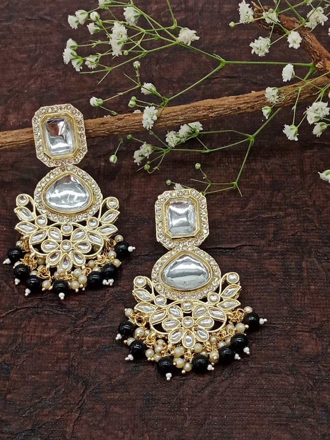 

AASHISH IMITATION Gold Plated Kundan Studded Drop Earrings