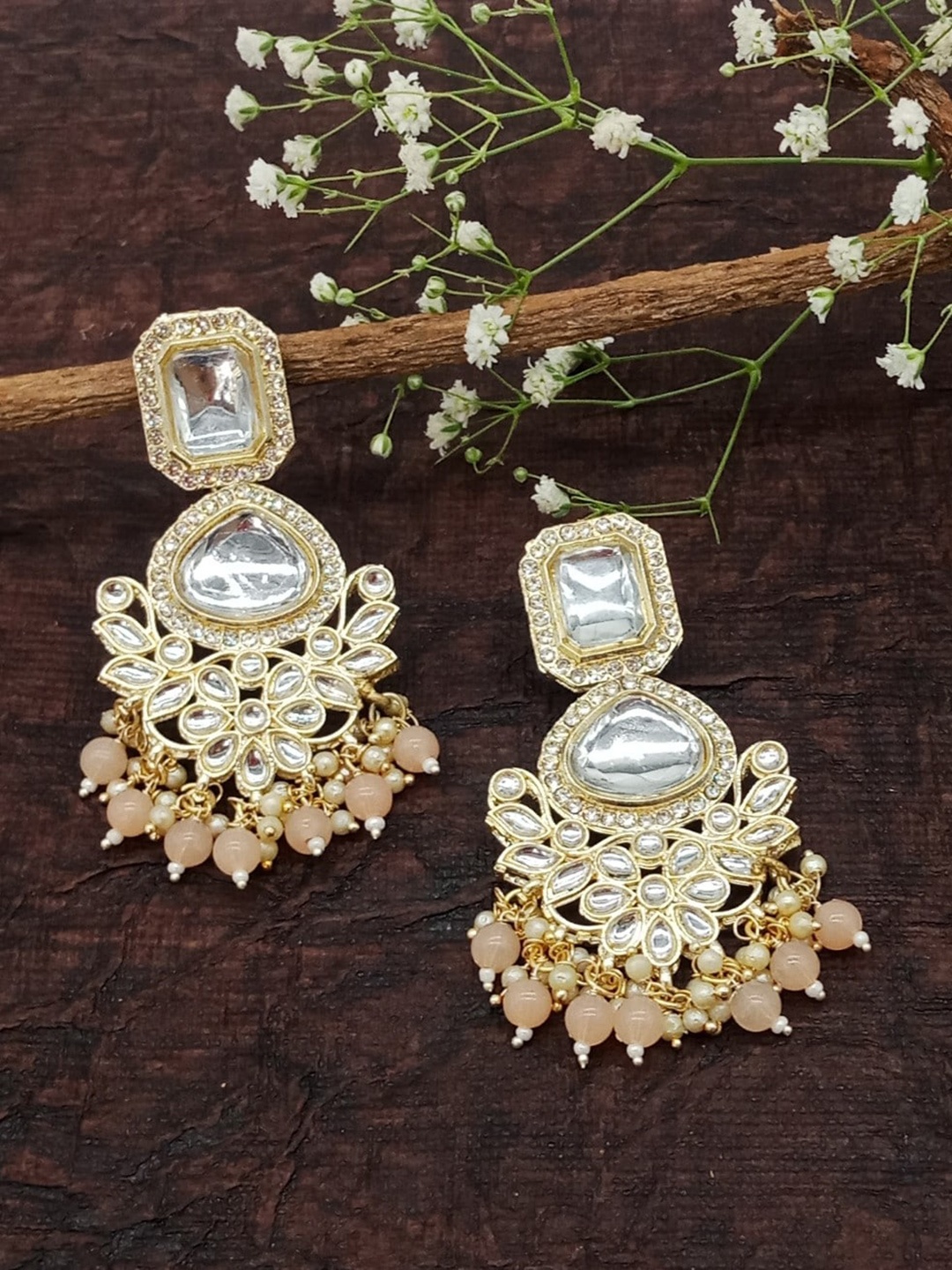 

AASHISH IMITATION Gold Plated Kundan Studded Drop Earrings