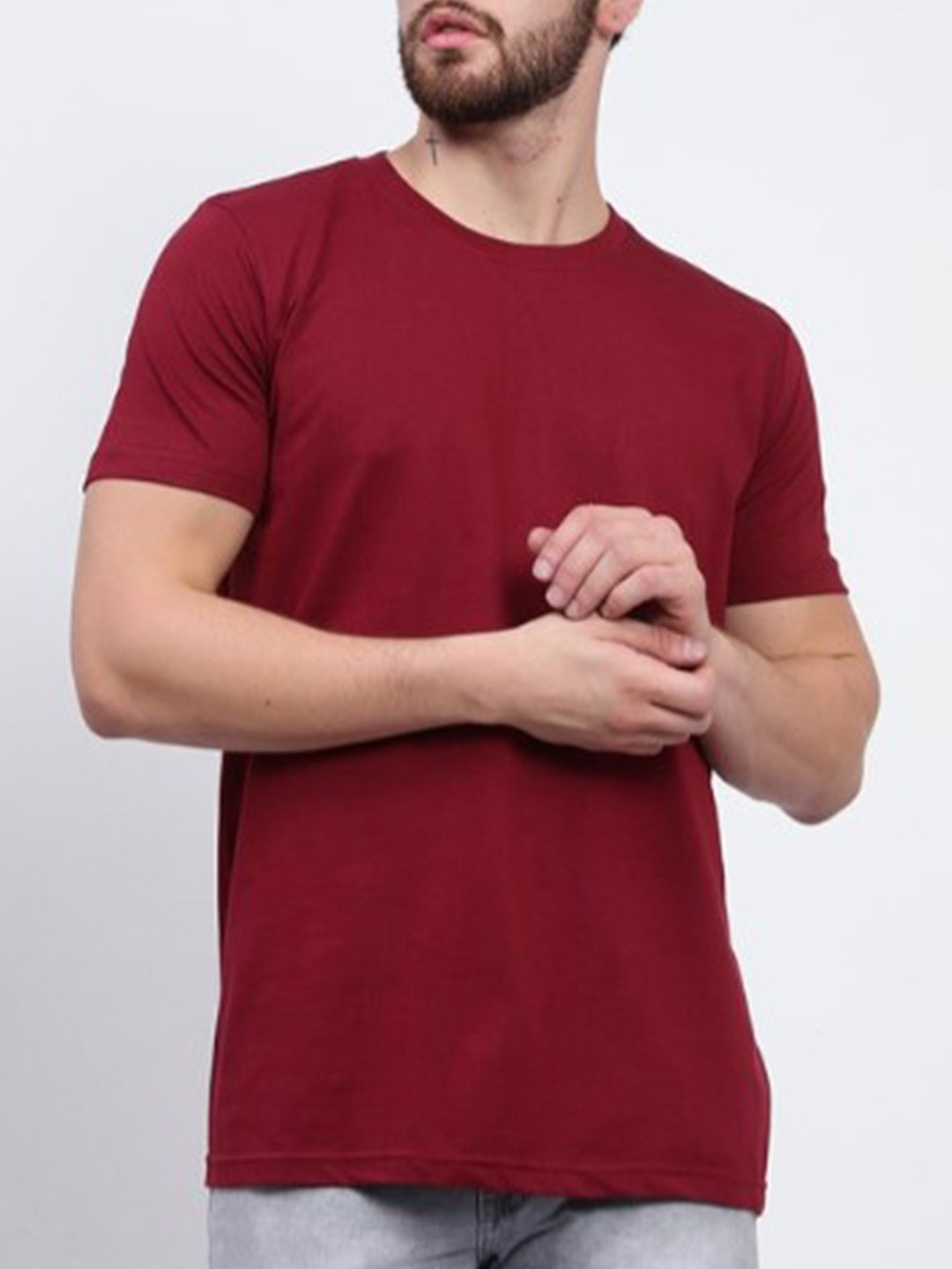 

KAEZRI Cotton Round Neck T-shirt, Maroon