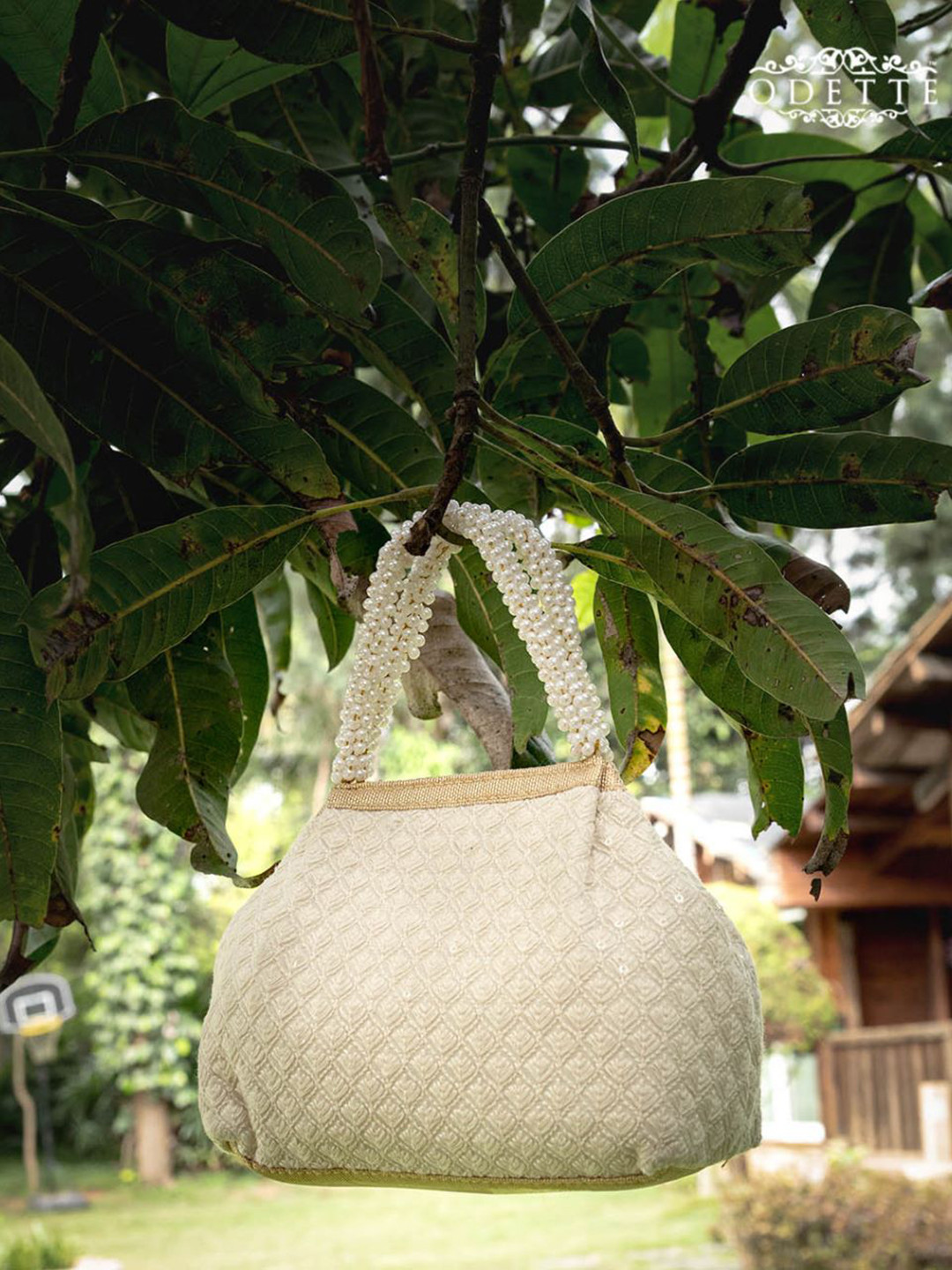 

ODETTE White & Gold-Toned Embroidered Purse Clutch