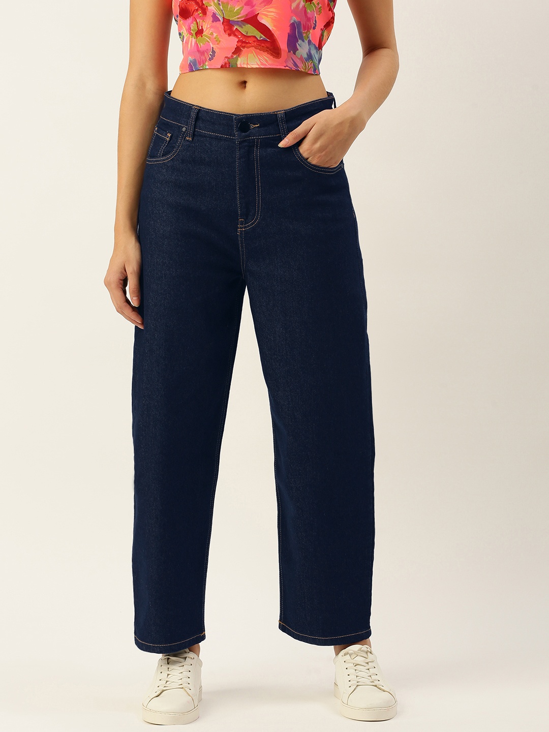 

IVOC Women High Rise Balloon Fit Stretchable Jeans, Navy blue