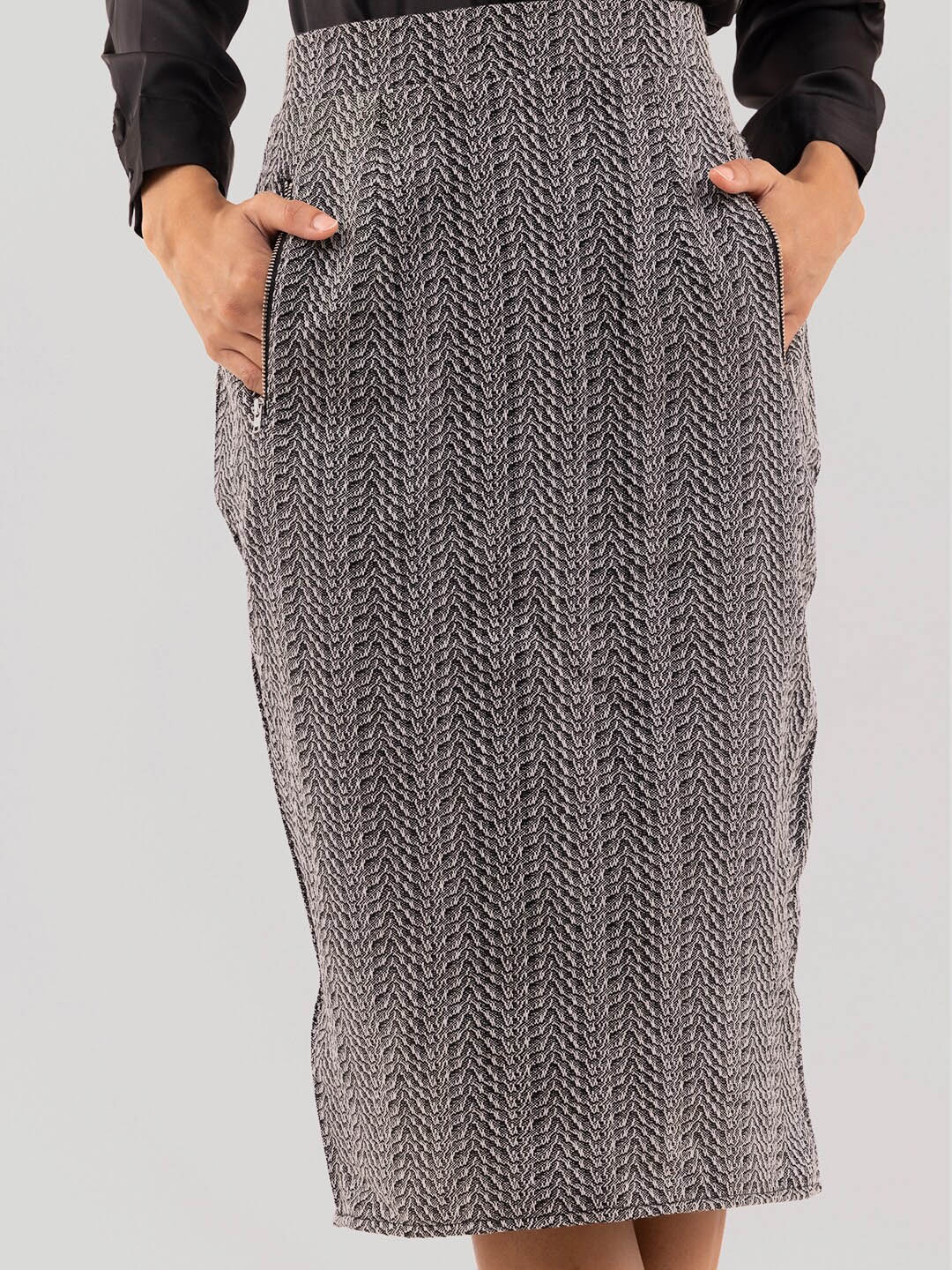 

Samshek Self-Design Pencil Midi Skirt, Grey