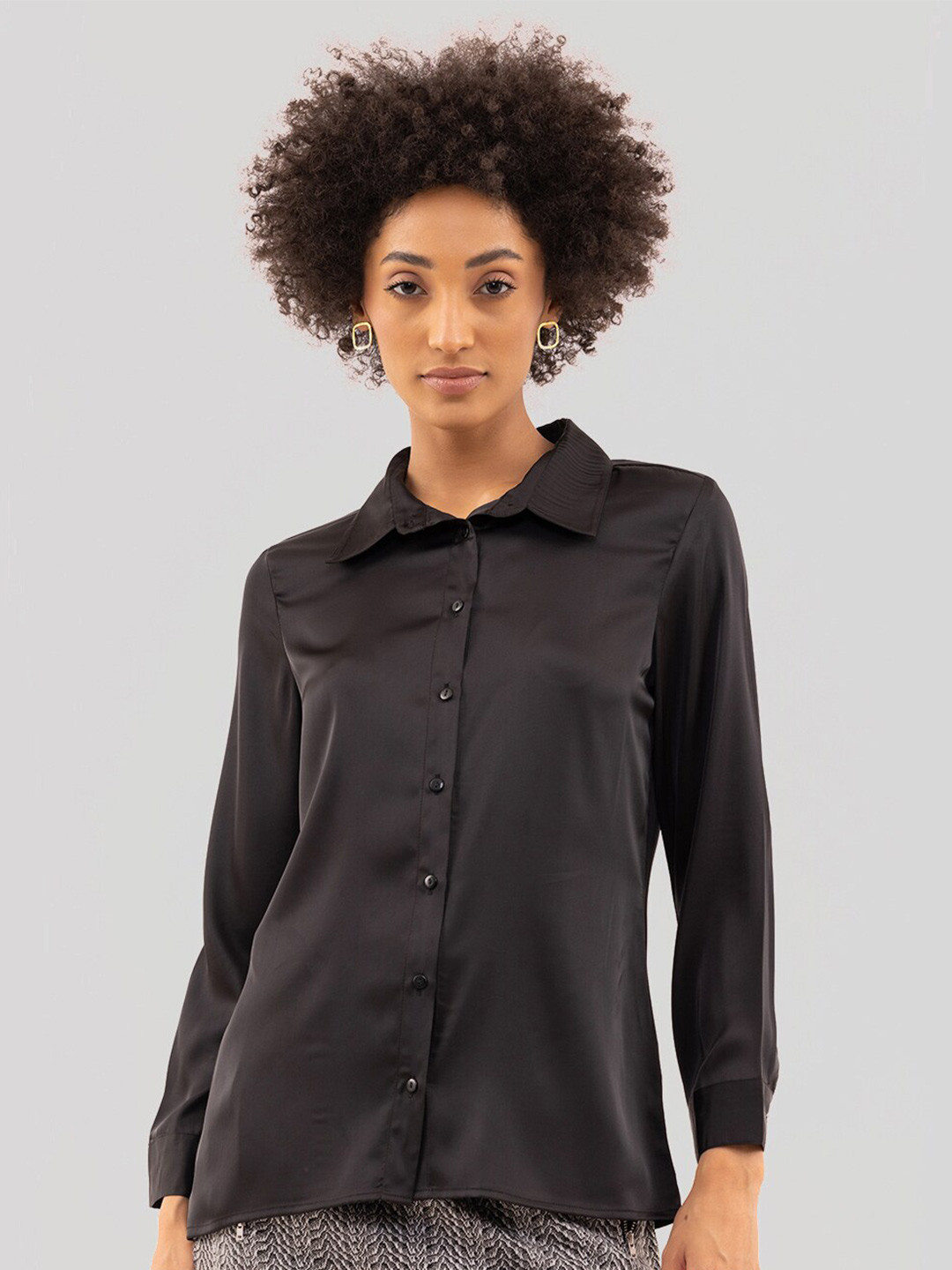 

Samshek Comfort Opaque Cotton Satin Shirt, Black