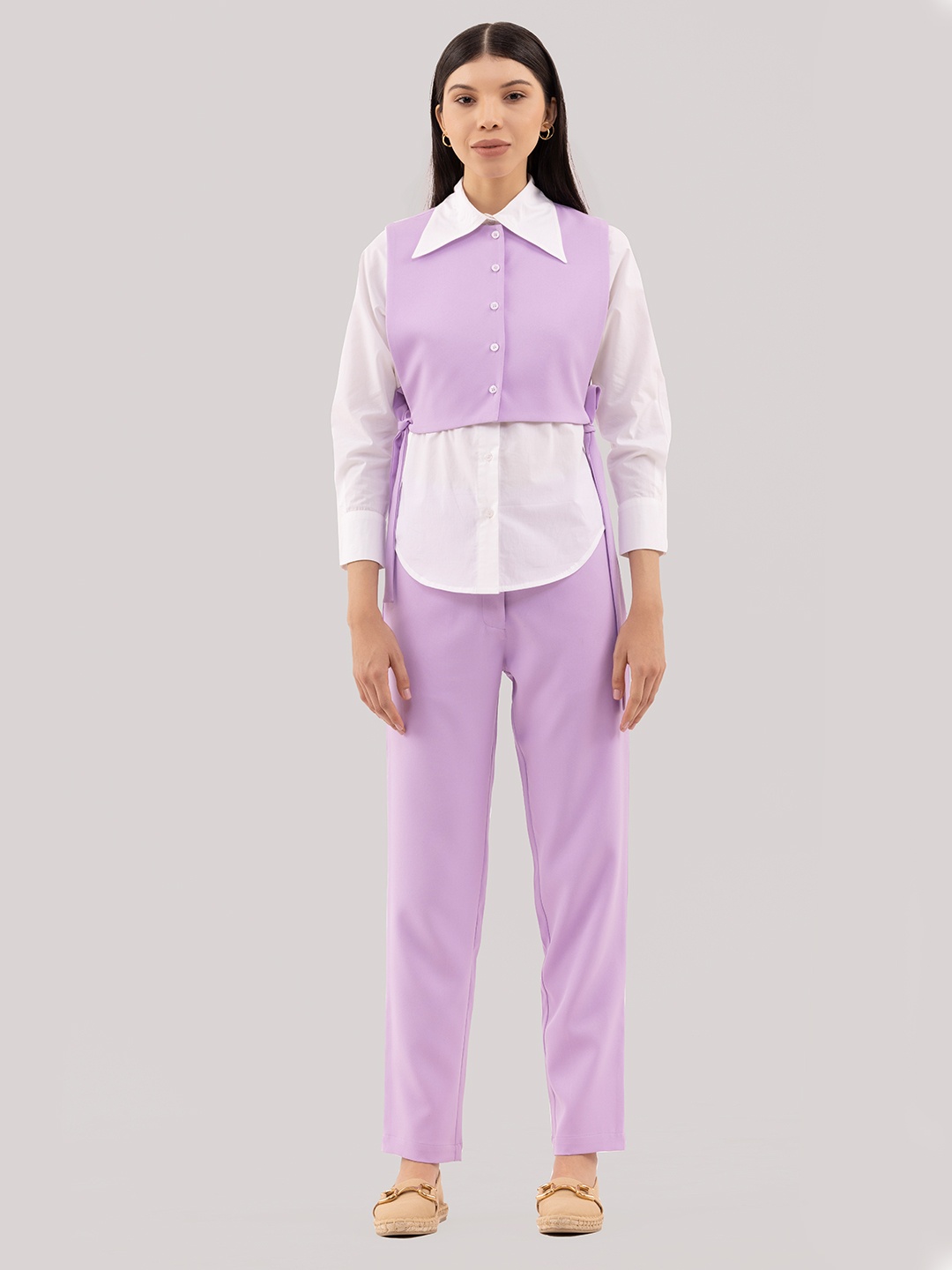 

Samshek Pointed Collar Comfort Cotton Casual Shirt With Waist Coat, White