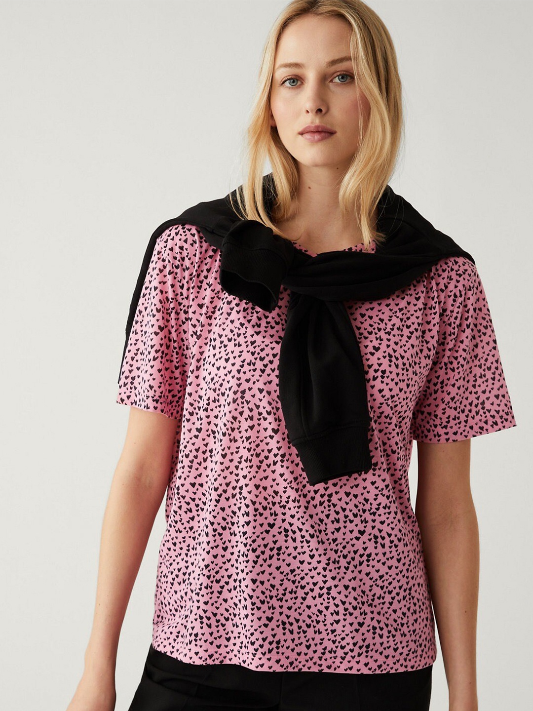 

Marks & Spencer Relaxed Fit Hearts Printed Casual T-shirt, Pink