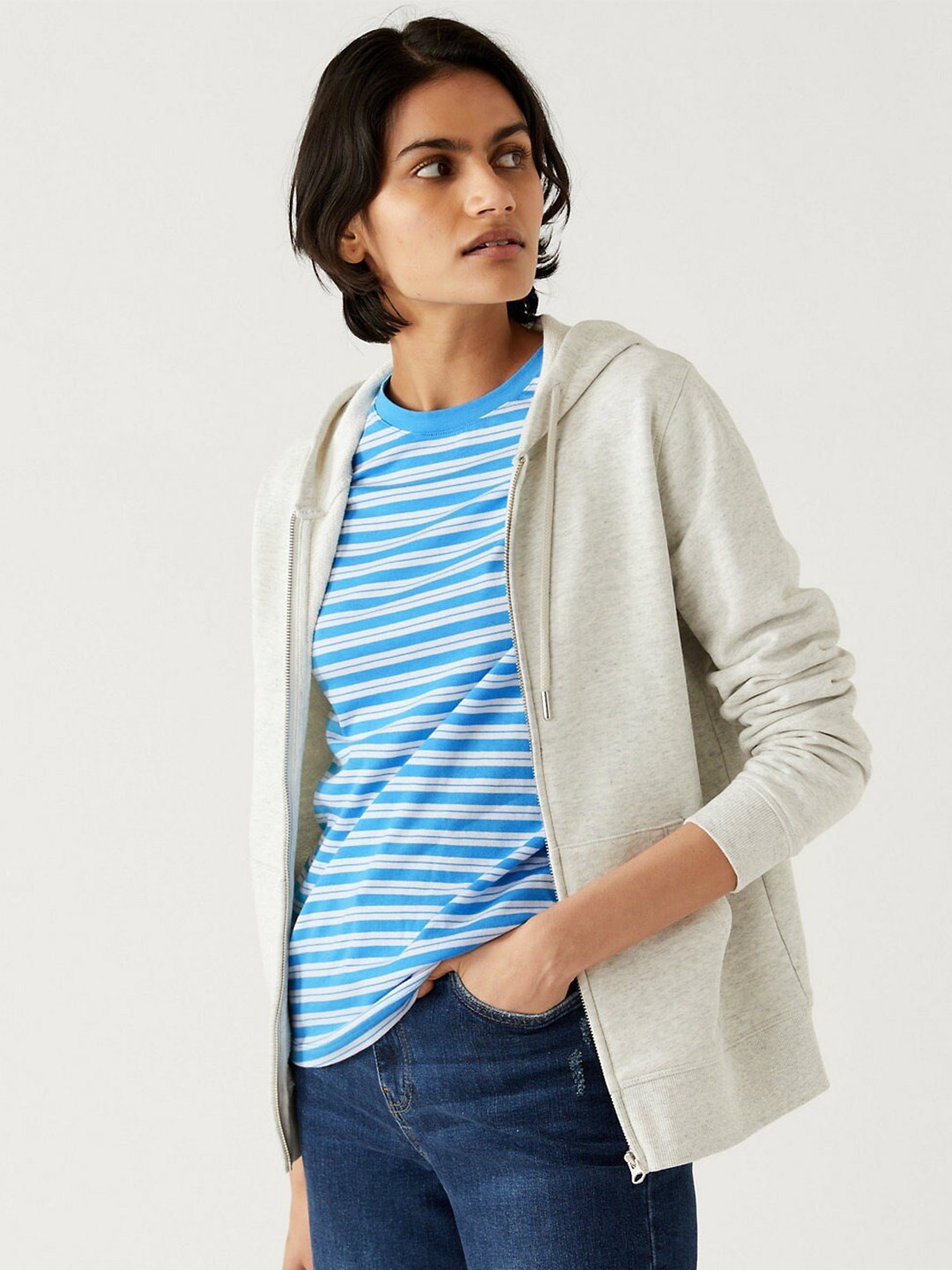 

Marks & Spencer Striped Pure Cotton T-shirt, Blue