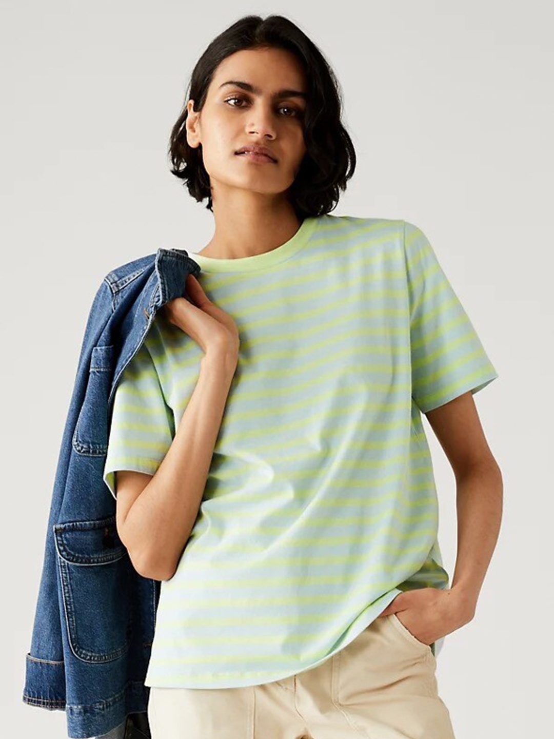 

Marks & Spencer Striped Pure Cotton T-shirt, Blue