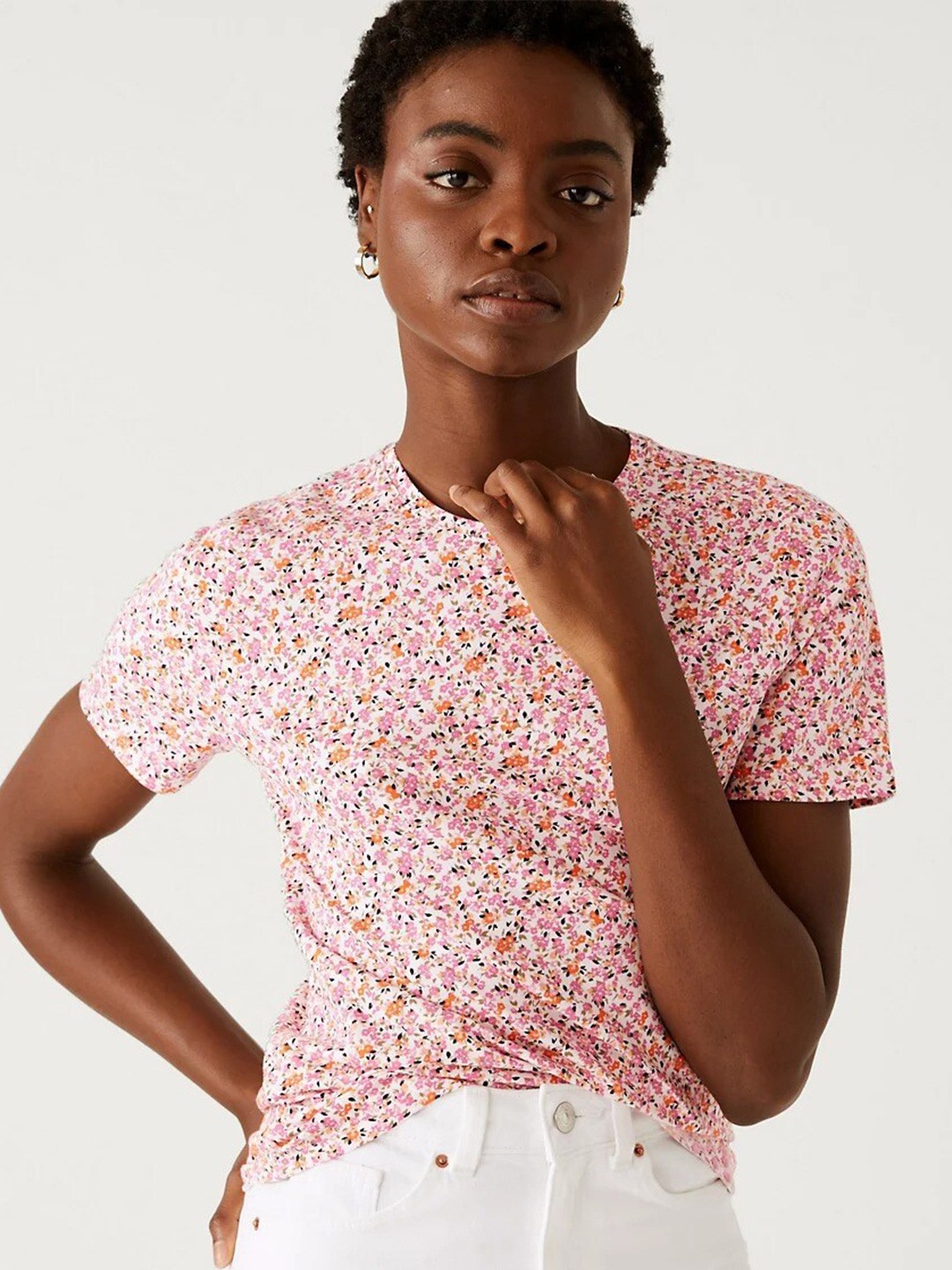 

Marks & Spencer Floral Printed T-shirt, Pink