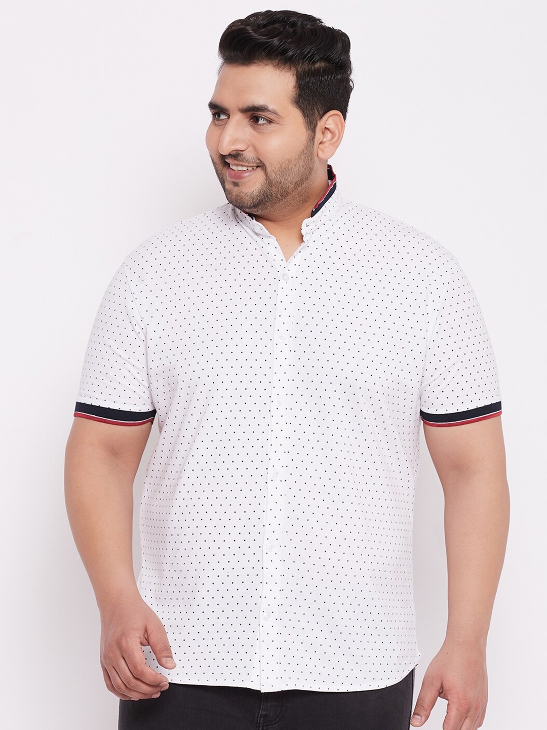 

WILD WEST Plus Comfort Geometric Printed Mandarin collar Cotton Casual Shirt, White