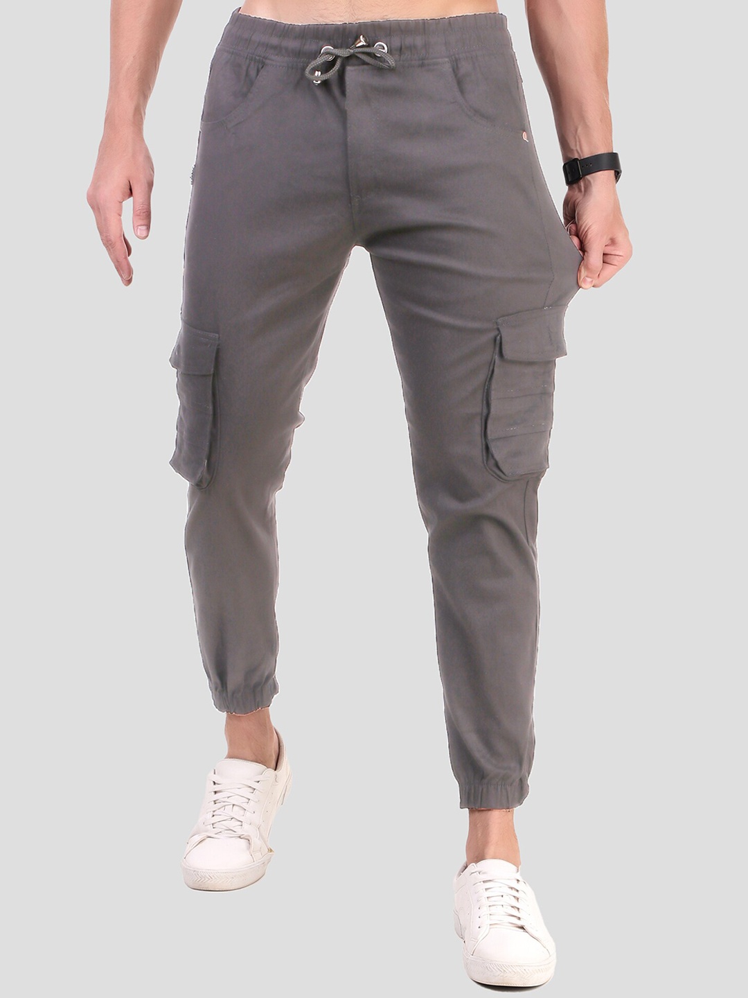 

PLUS 91 Men High-Rise Cotton Joggers, Grey