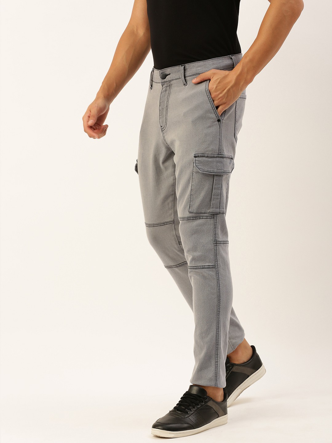 

IVOC Men Slim Fit Stretchable Cargo Jeans, Grey