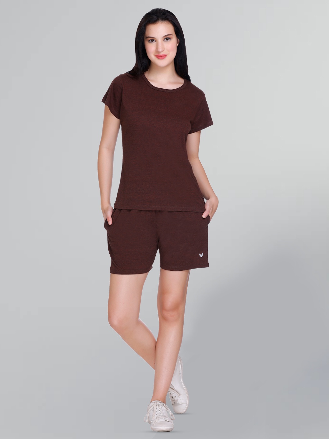 

GODFREY Pure Cotton T-shirt With Shorts, Coffee brown