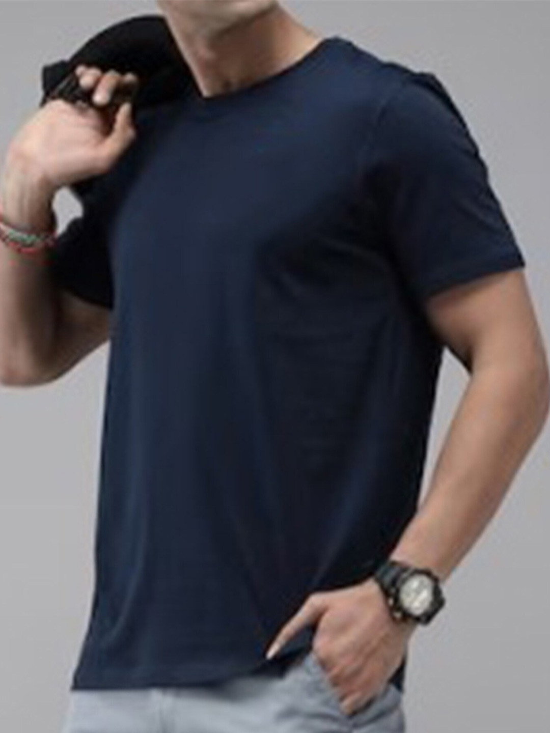 

KAEZRI Cotton Round Neck T-shirt, Navy blue