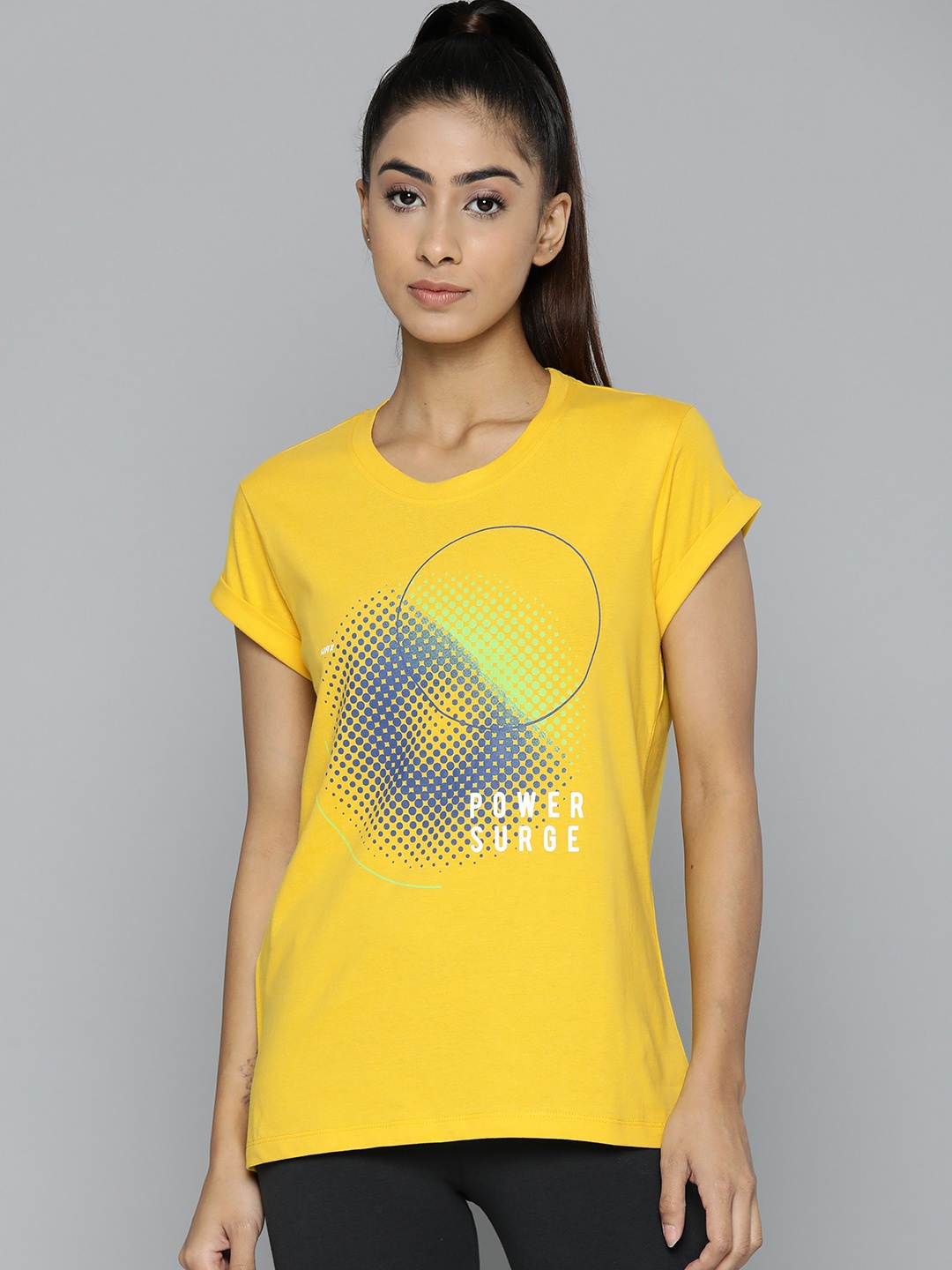 

HRX by Hrithik Roshan Women Printed Pure Cotton T-shirt, Yellow