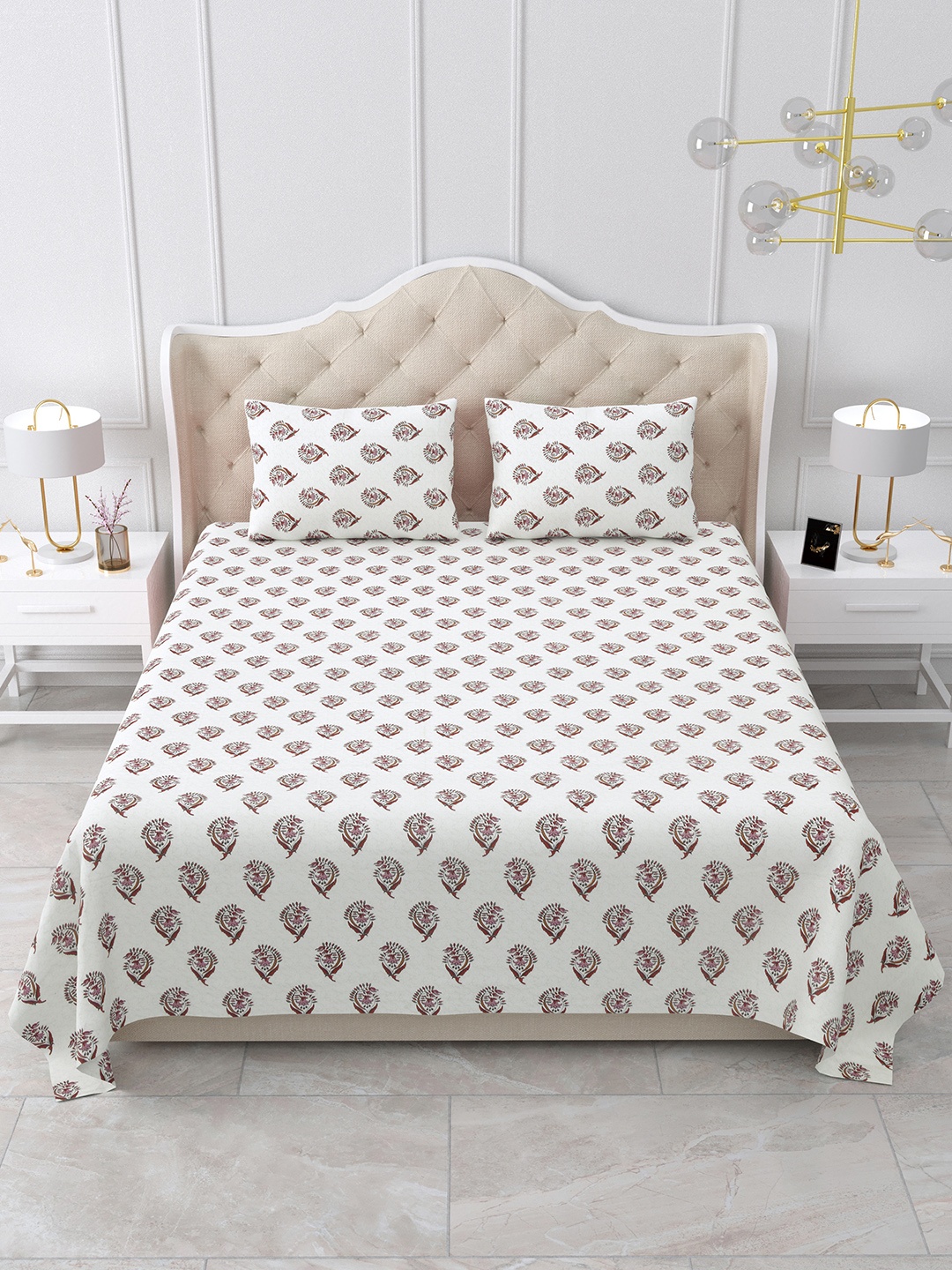

BELLA CASA Stella Collection Red Printed Cotton 180 TC King Bedsheet with 2 Pillow Covers