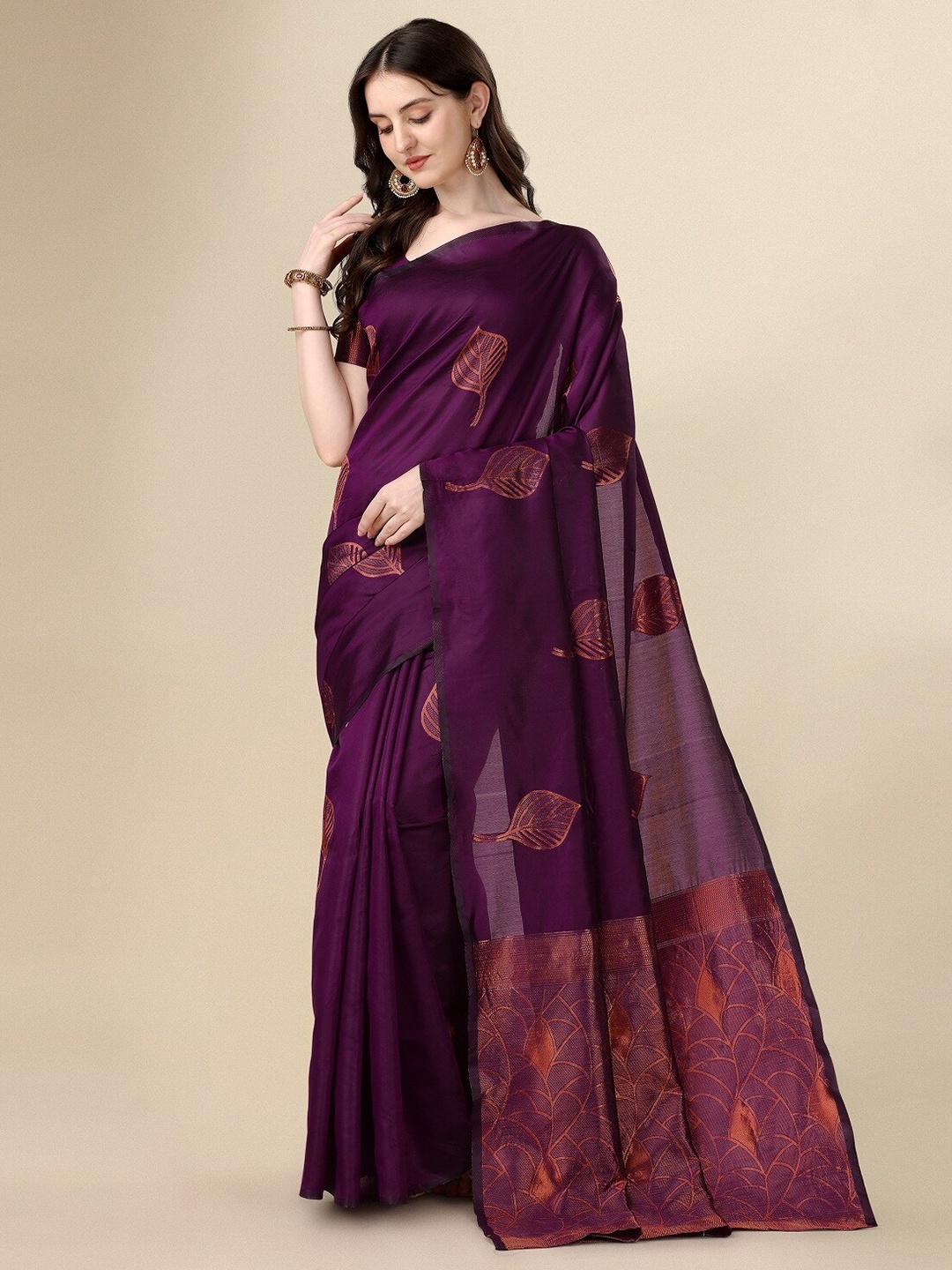 

Fashionuma Ethnic Motifs Woven Design Zari Art Silk Saree, Purple