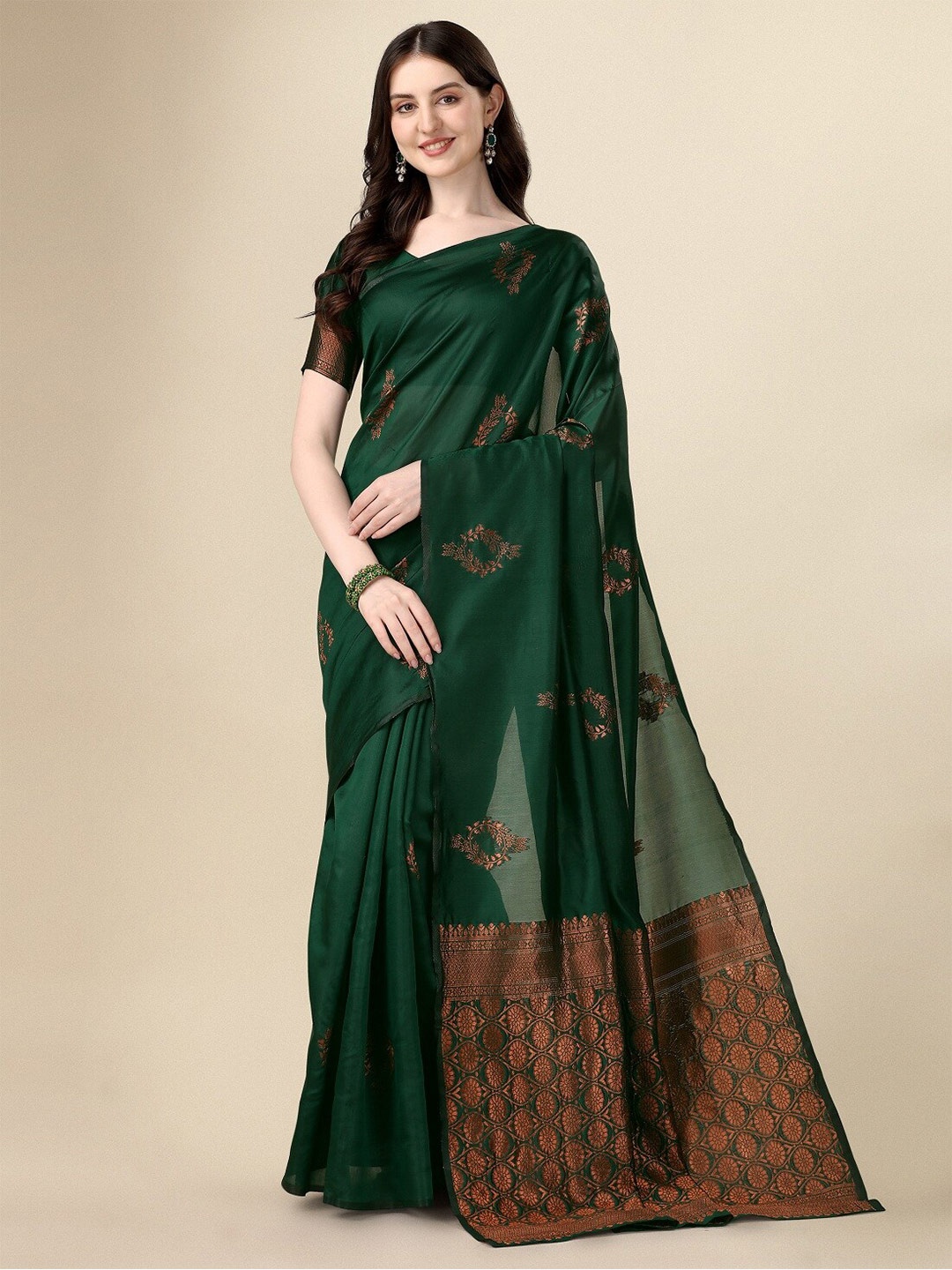 

Fashionuma Floral Woven Design Zari Saree, Green
