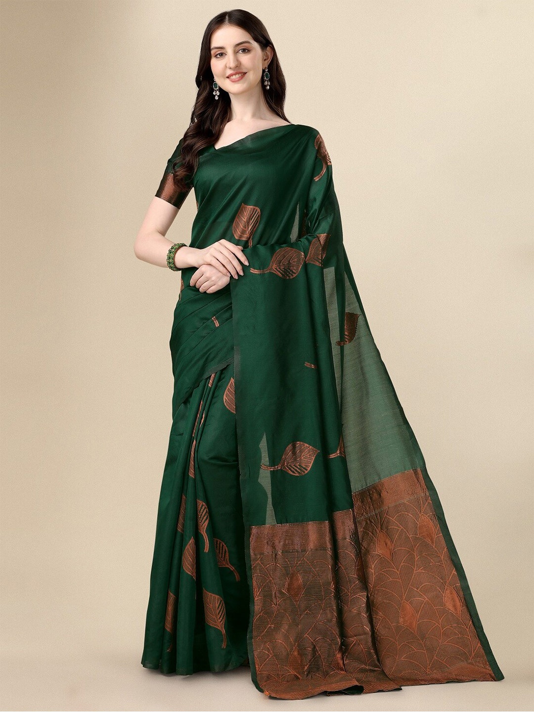 

Fashionuma Ethnic Motifs Woven Design Zari Art Silk Saree, Green