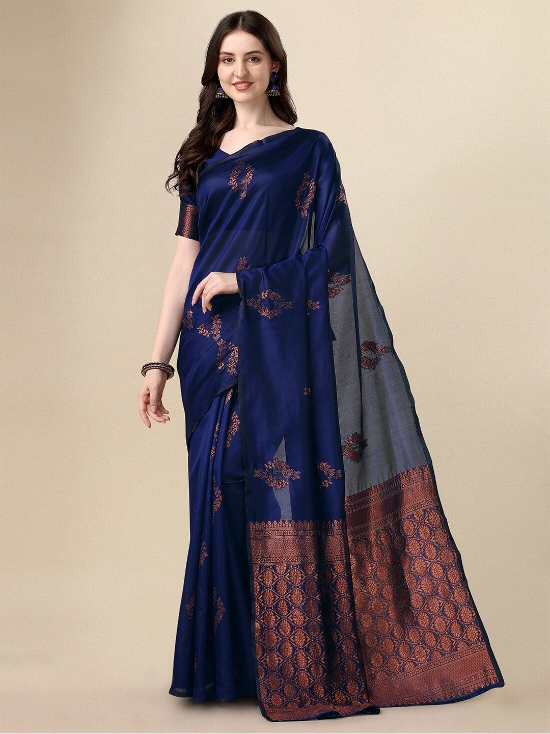 

Fashionuma Floral Woven Design Zari Saree, Navy blue