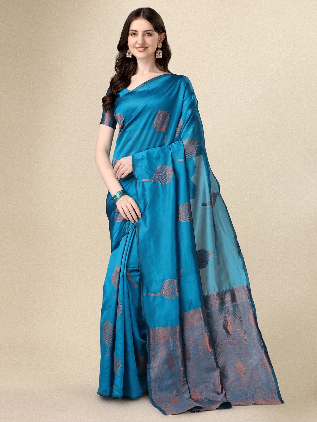 

Fashionuma Ethnic Motifs Woven Design Zari Art Silk Saree, Turquoise blue