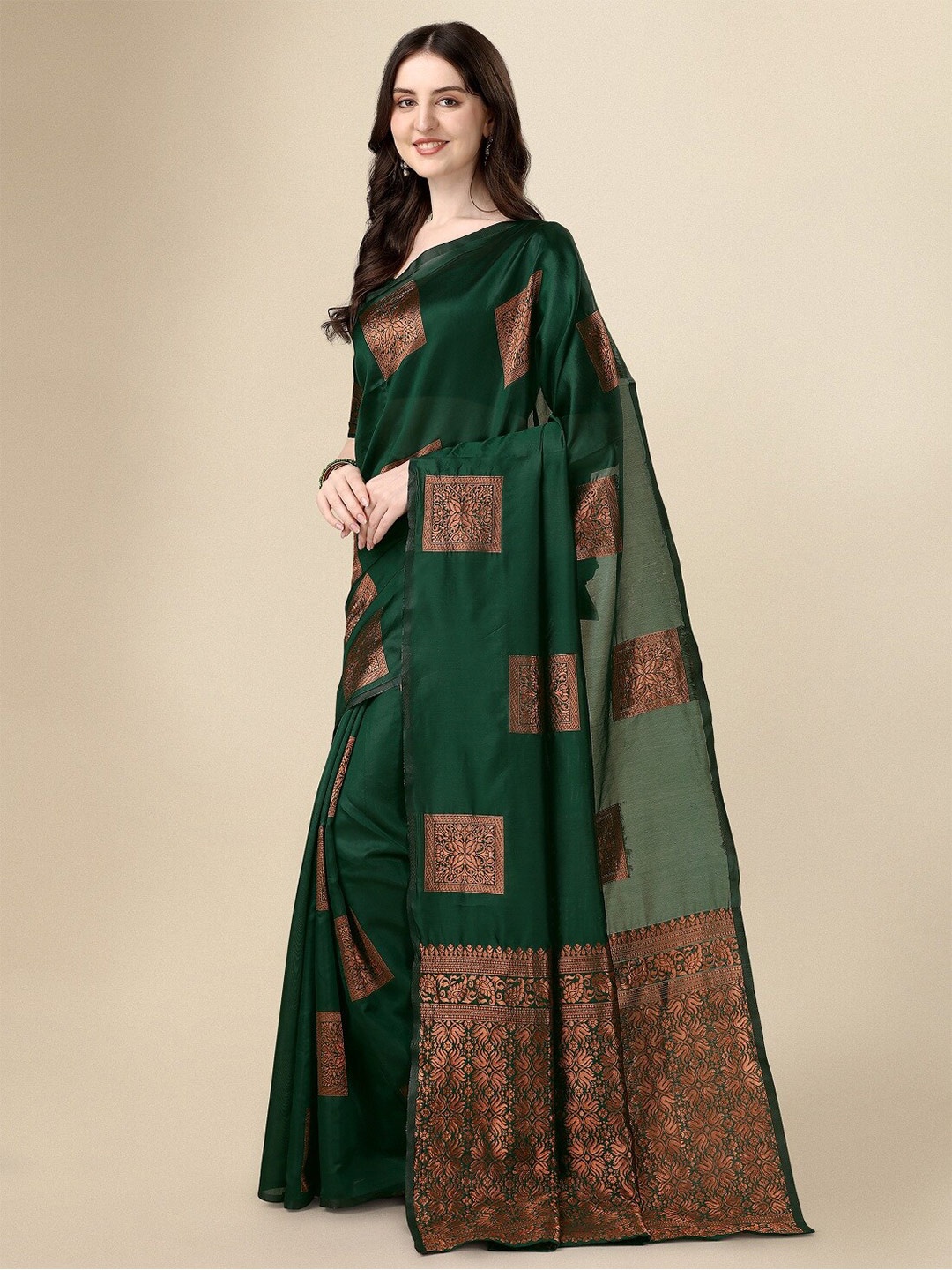 

Fashionuma Ethnic Motifs Woven Design Zari Art Silk Saree, Green