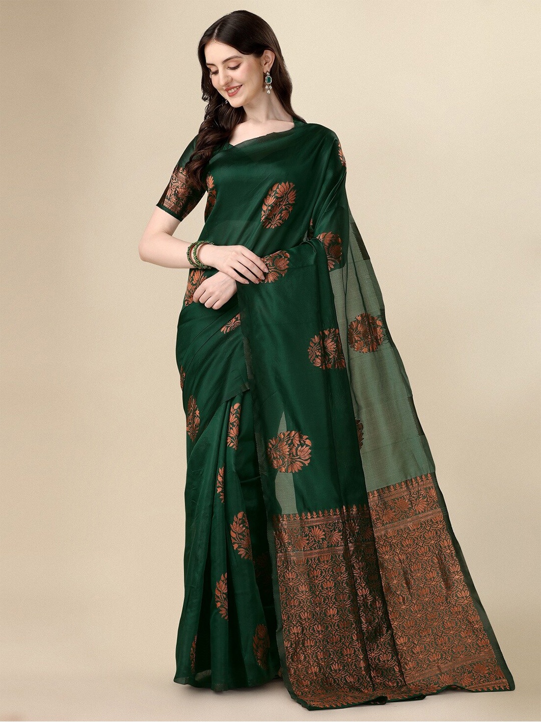 

Fashionuma Ethnic Motifs Woven Design Zari Art Silk Saree, Green